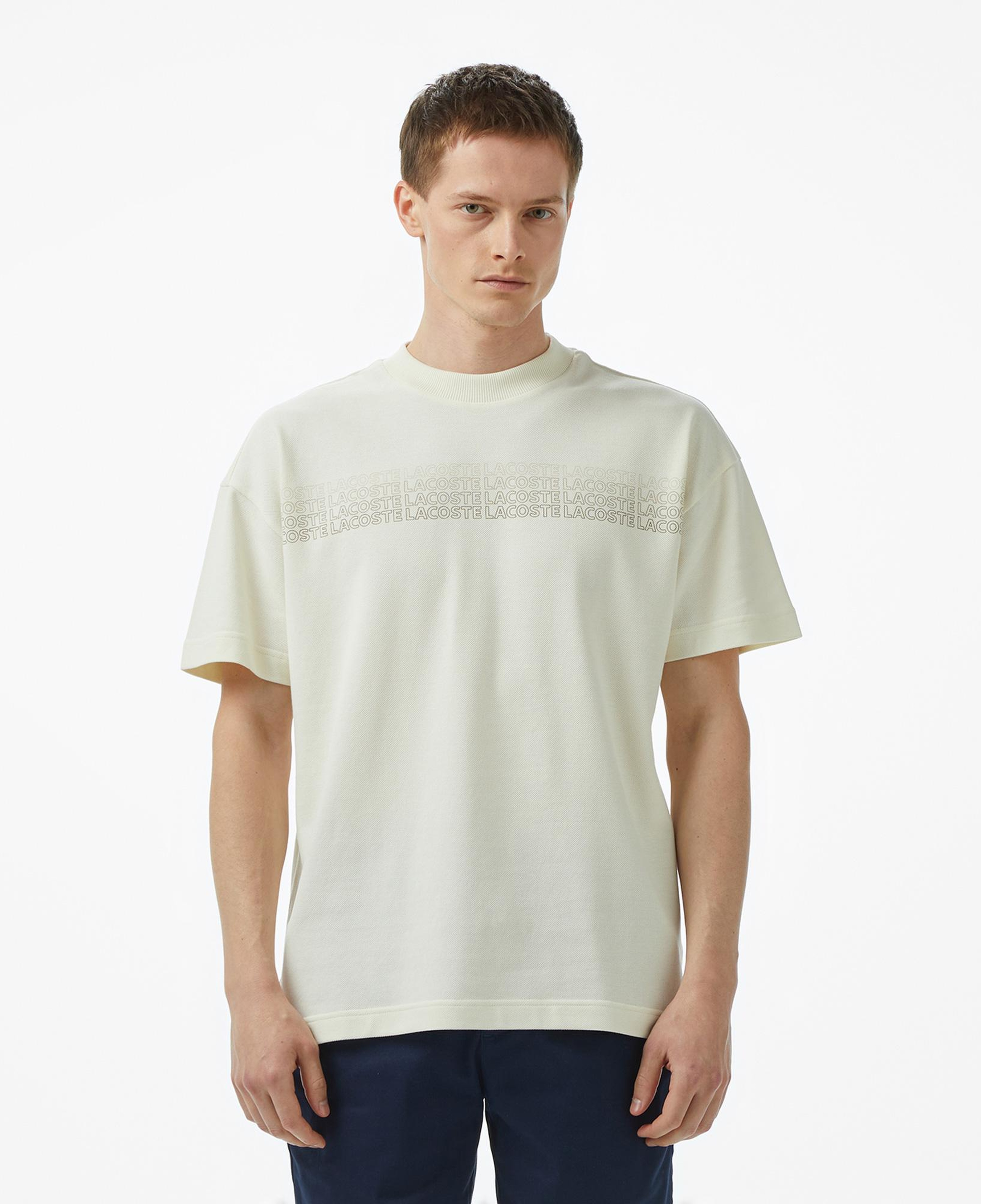Erkek Oversize Fit Bisiklet Yaka Baskılı Beyaz T-Shirt