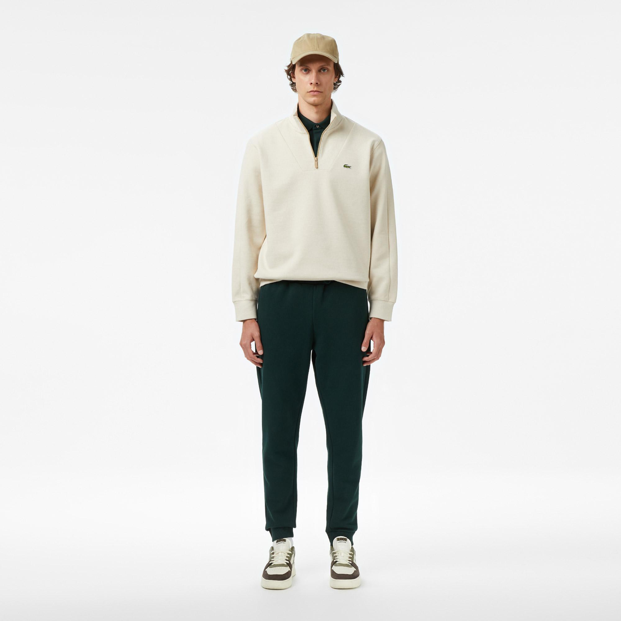 Erkek Classic Fit Yarım Fermuarlı Krem Sweatshirt