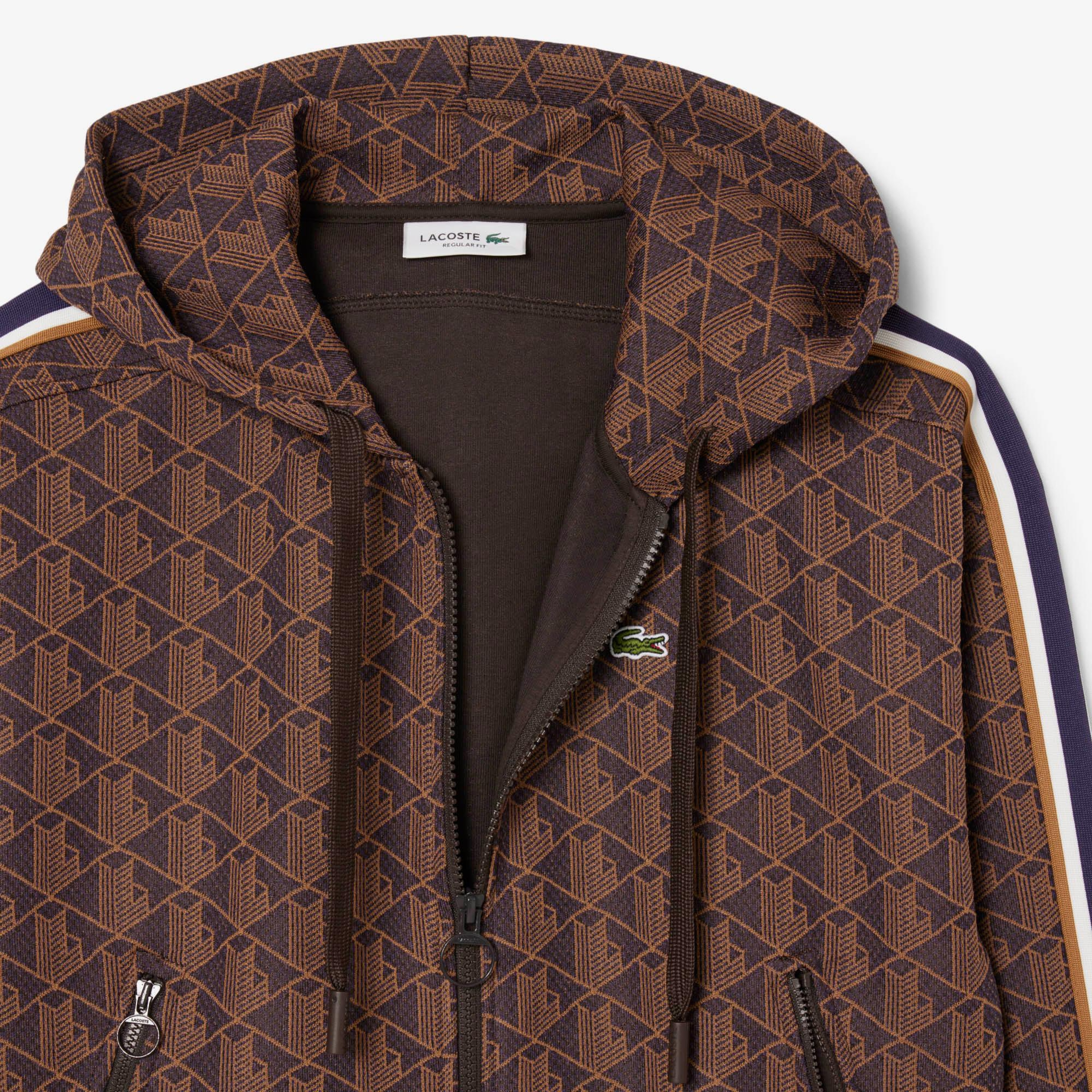 Lacoste Kadın Regular Fit Kapüşonlu Monogram Kahverengi Sweatshirt