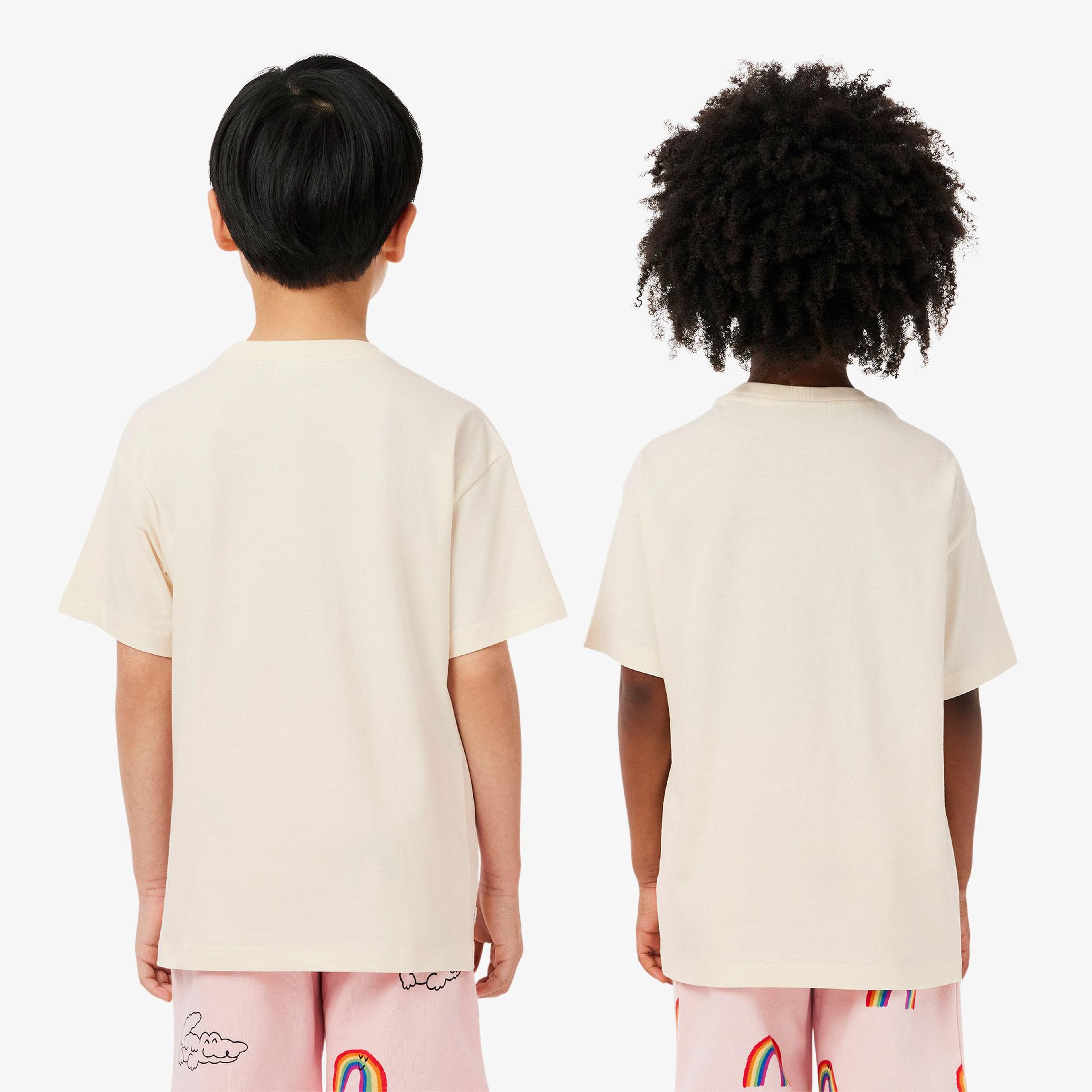 Çocuk Bisiklet Yaka Desenli Krem T-Shirt