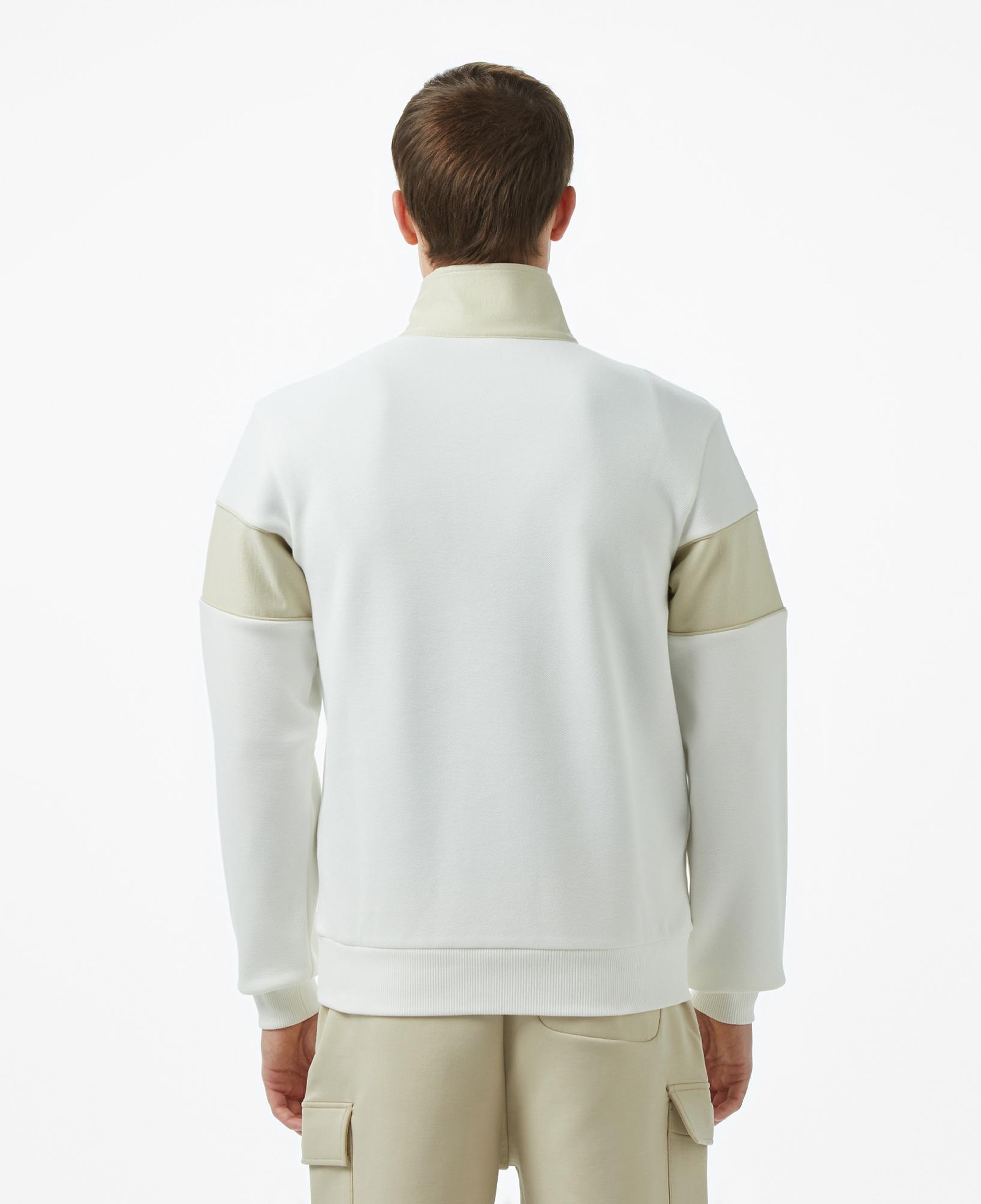 Erkek Classic Fit Yarım Fermuarlı Renk Bloklu Beyaz Sweatshirt