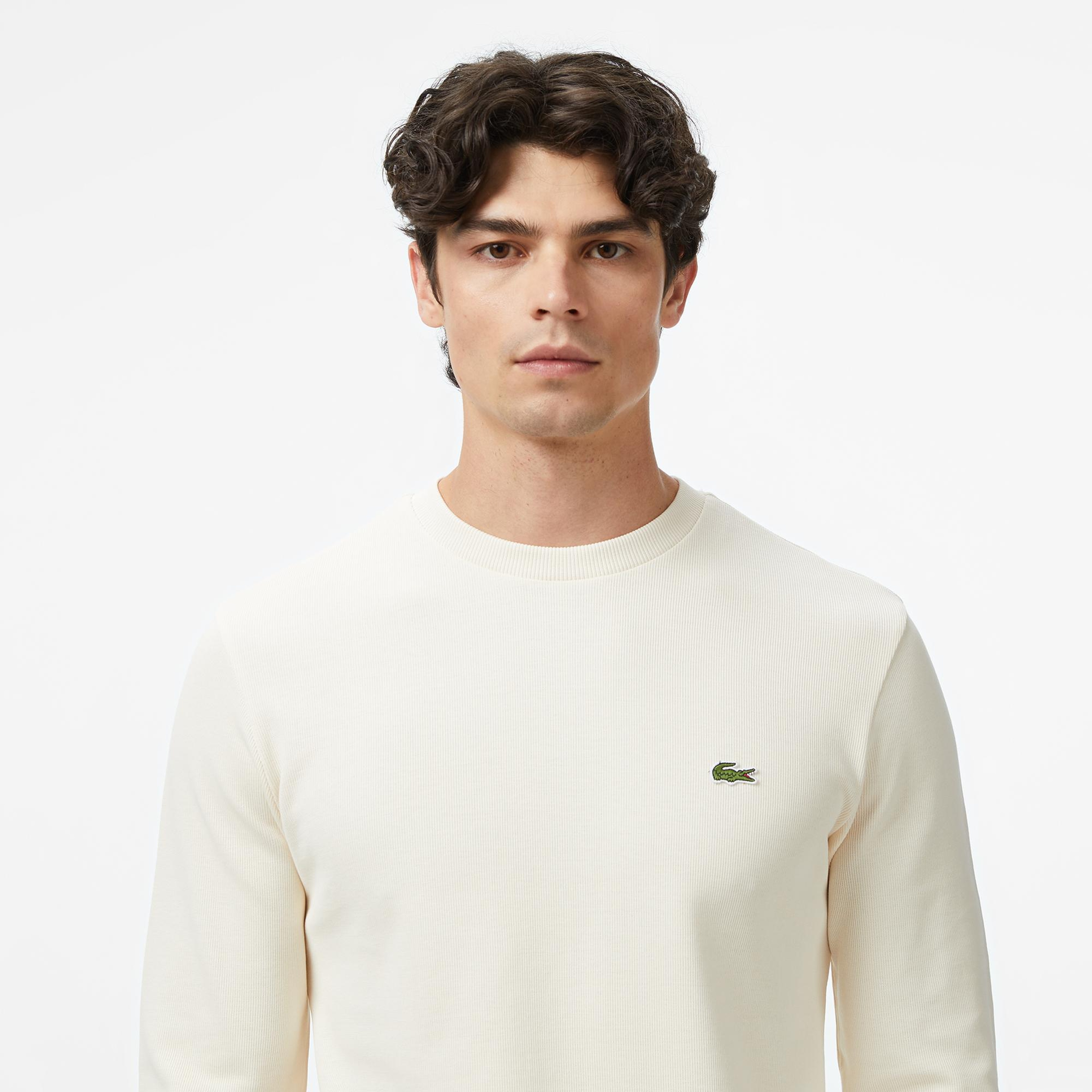 Erkek Classic Fit Uzun Kollu Bisiklet Yaka Krem T-Shirt