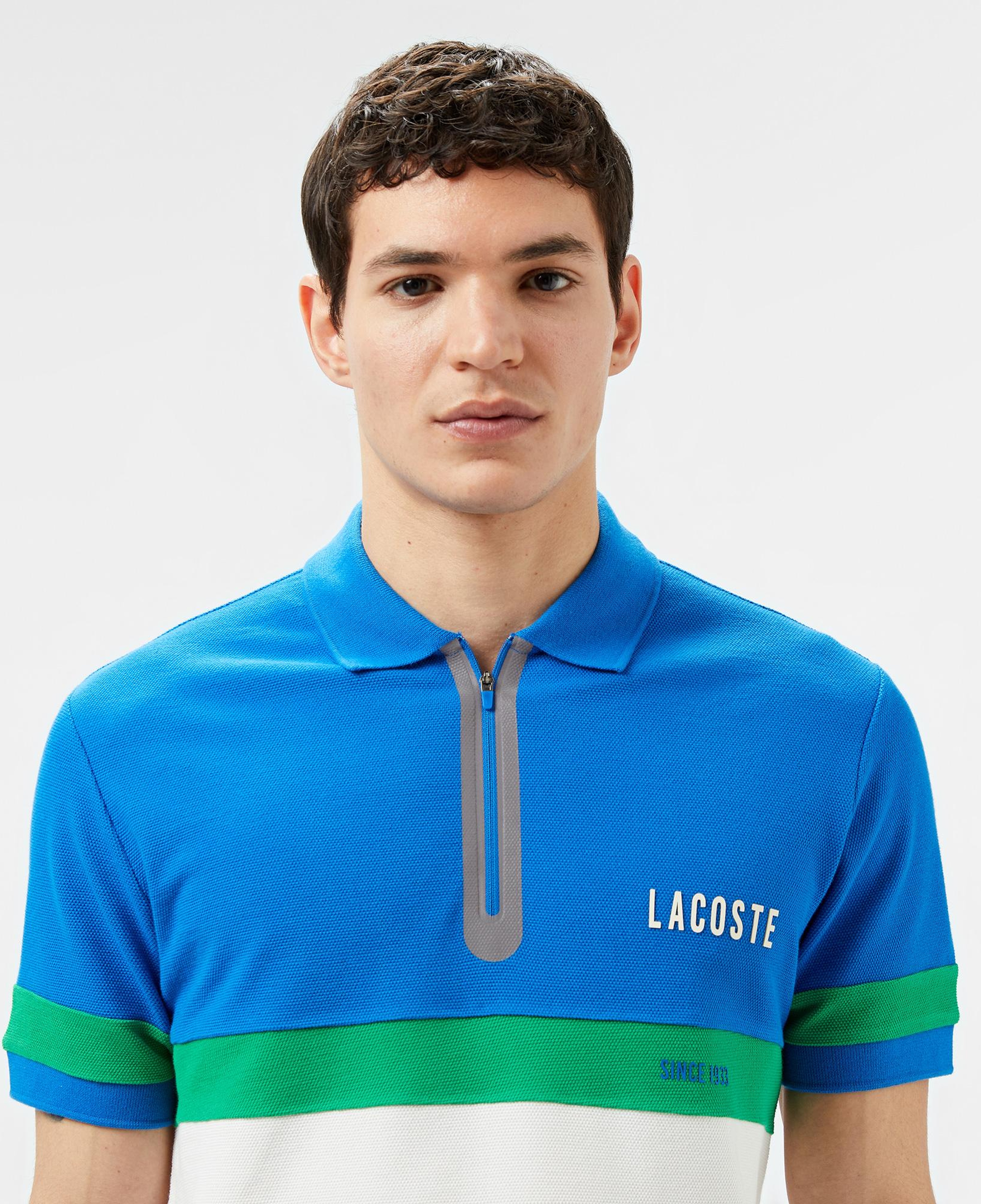 Erkek Regular Fit Yarım Fermuarlı Renk Bloklu Beyaz Polo