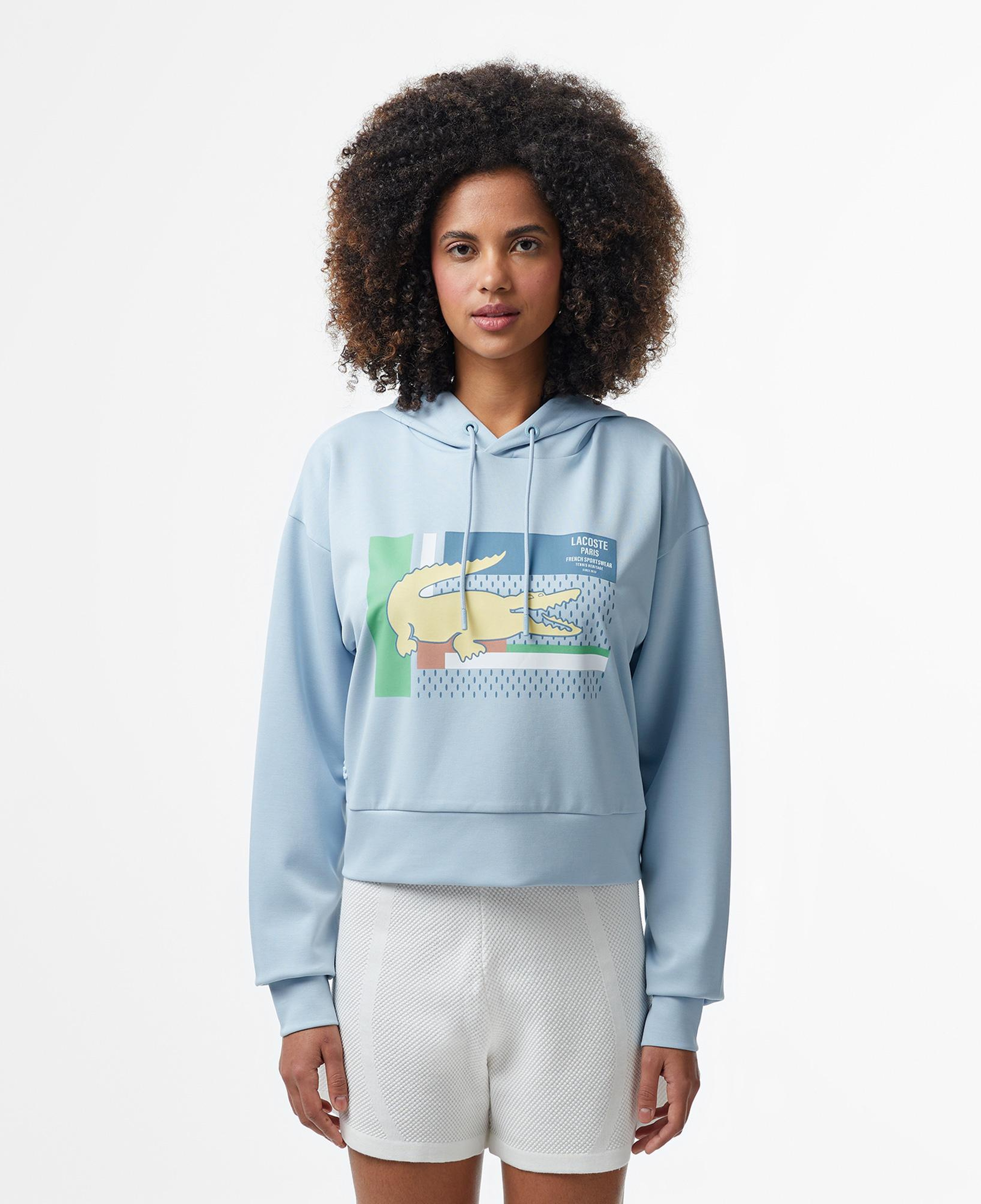 Kadın Relaxed Fit Kapüşonlu Baskılı Açık Mavi Sweatshirt