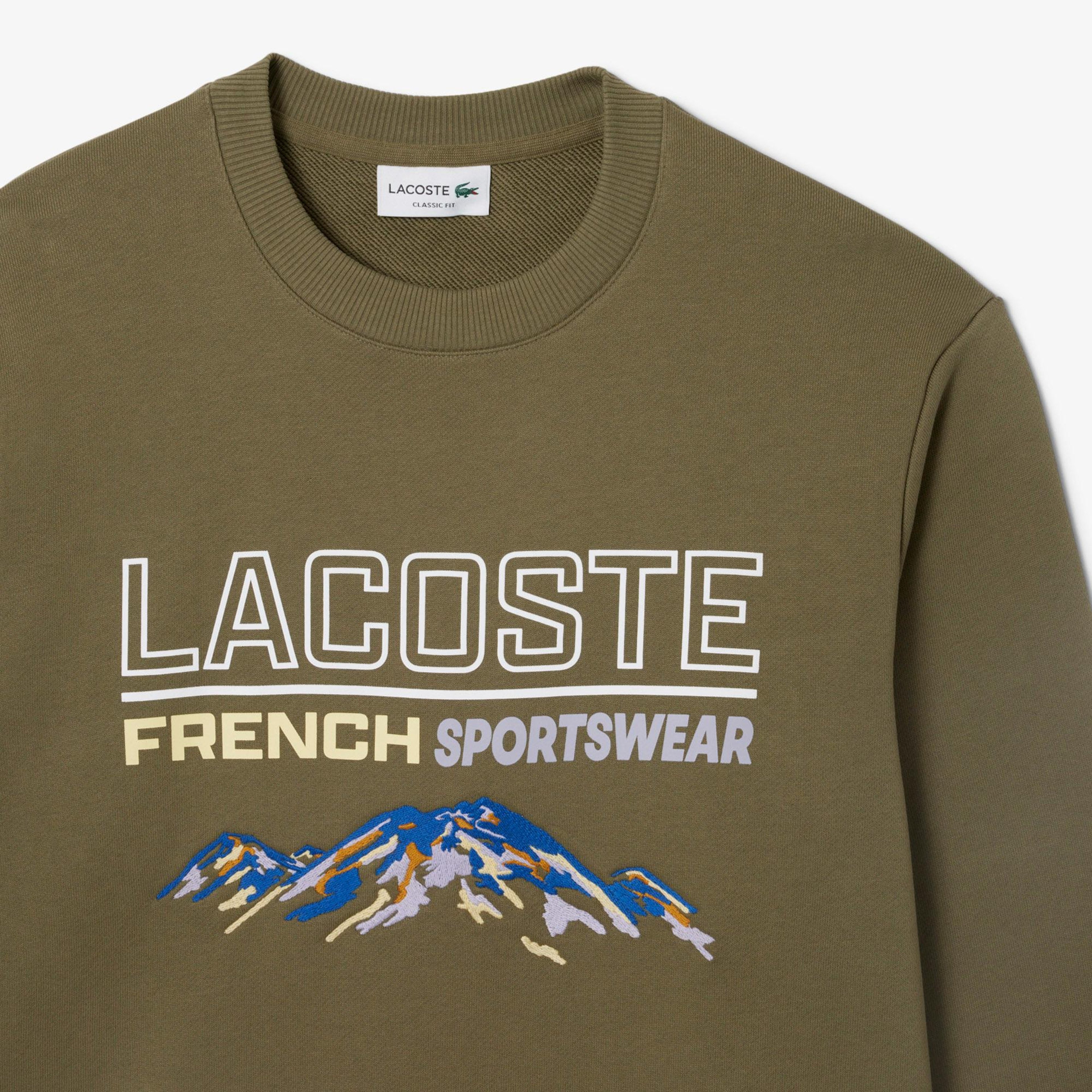 Erkek Classic Fit Bisiklet Yaka Baskılı Haki Sweatshirt