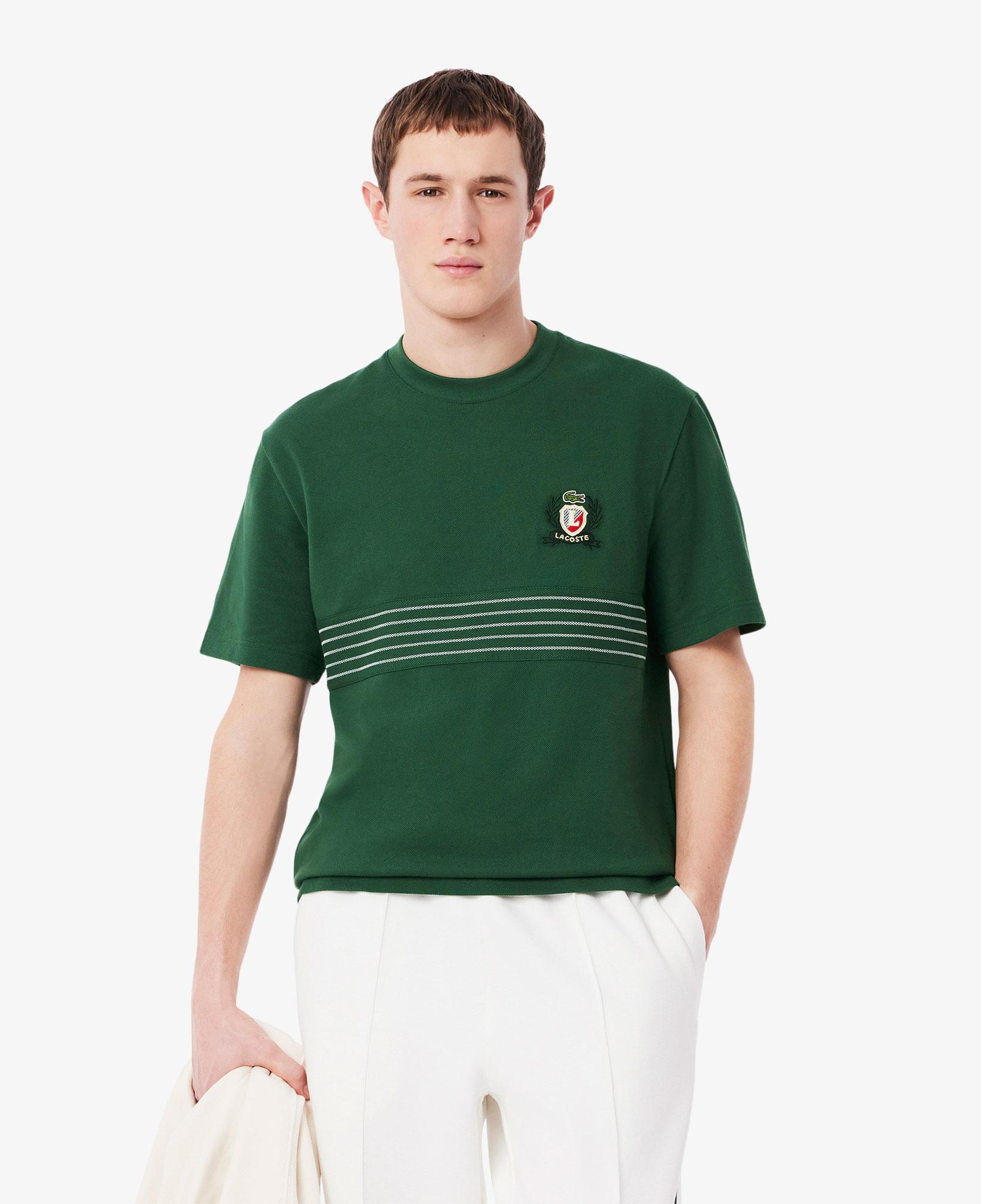Erkek Classic Fit Bisiklet Yaka Desenli Koyu Yeşil T-Shirt