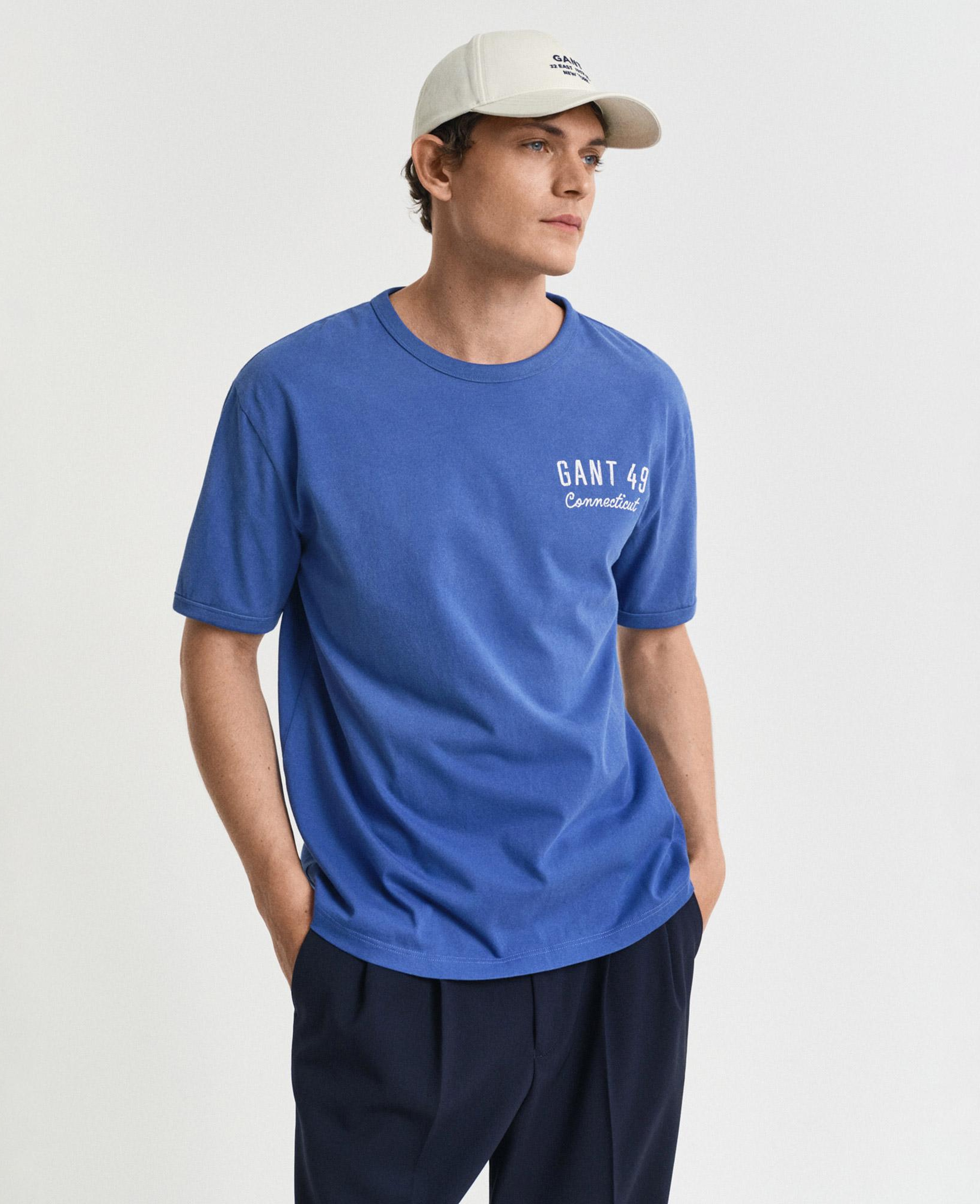 GANT Erkek Lacivert Relaxed Fit Bisiklet Yaka Logolu T-Shirt