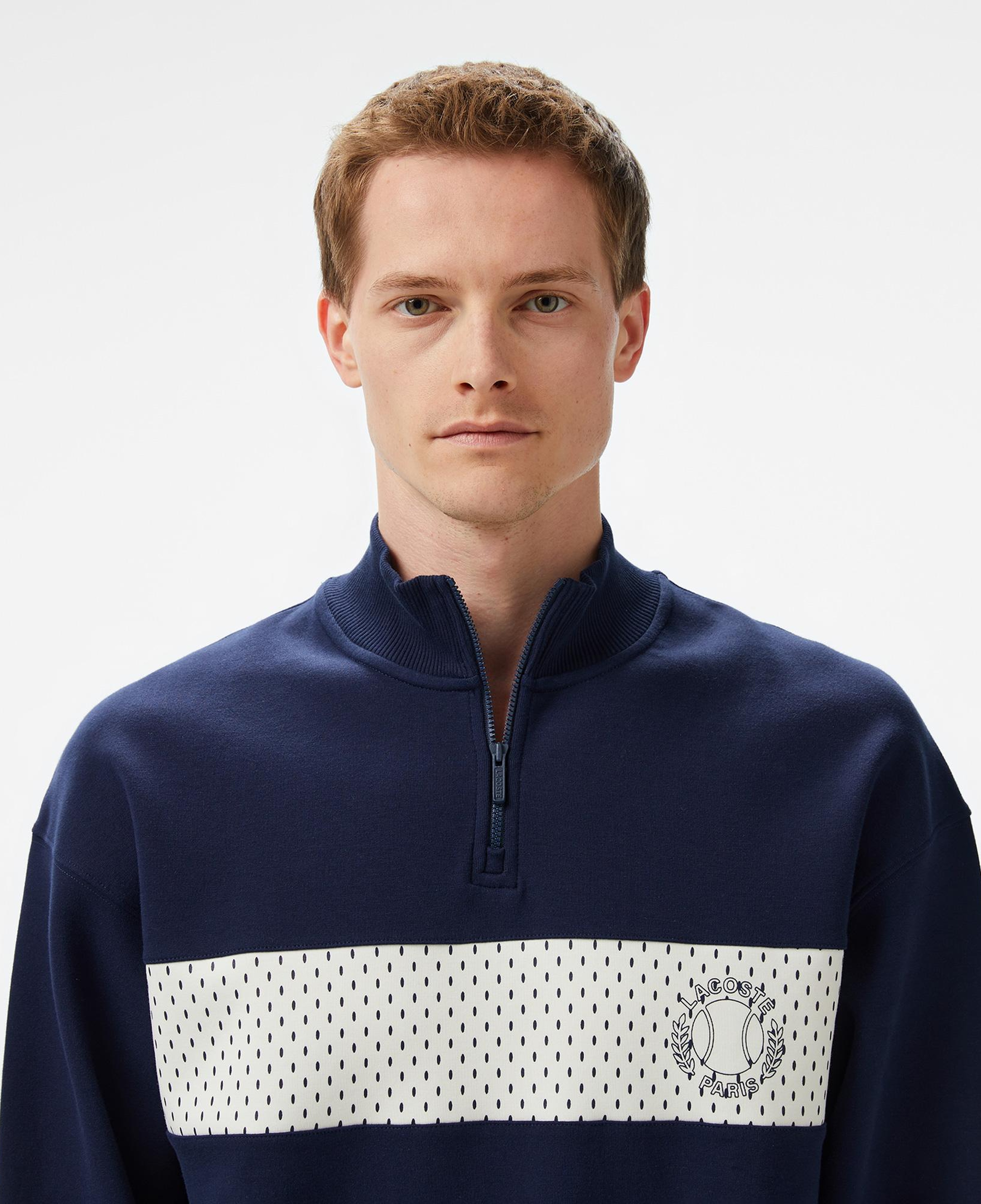 Erkek Loose Fit Yarım Fermuarlı Baskılı Lacivert Sweatshirt