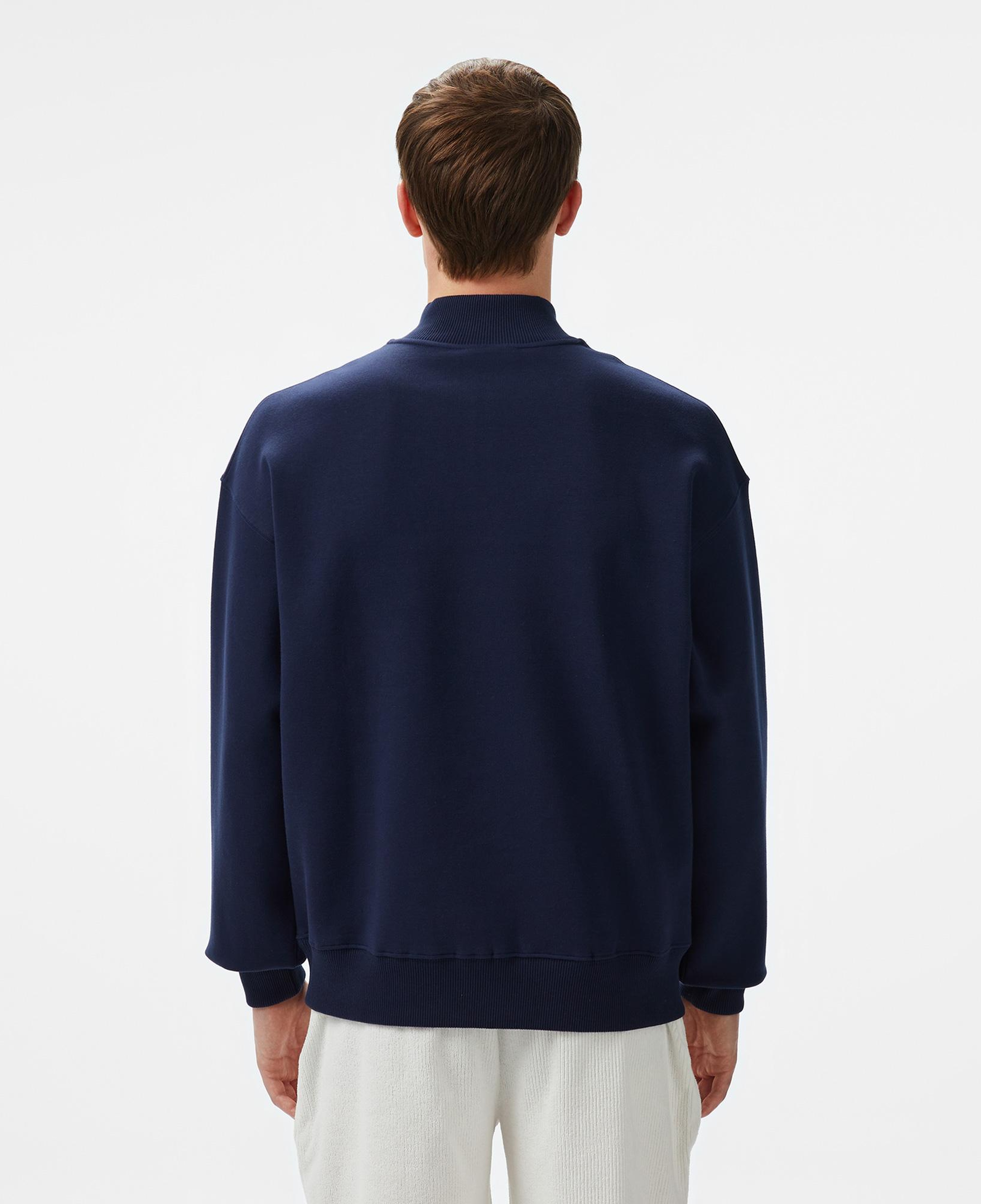 Erkek Loose Fit Yarım Fermuarlı Baskılı Lacivert Sweatshirt