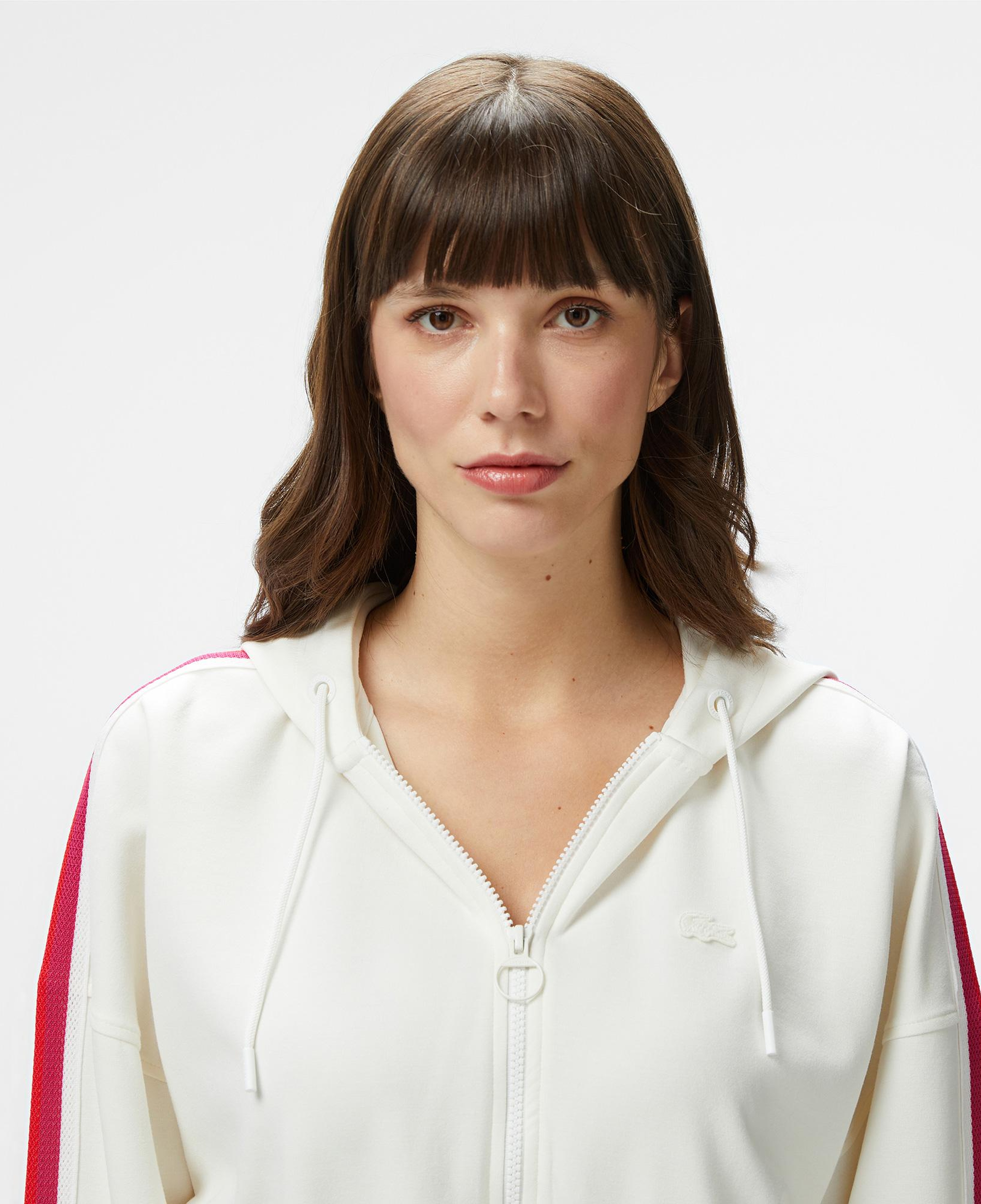Kadın Crop Fit Fermuarlı Renk Bloklu Beyaz Sweatshirt