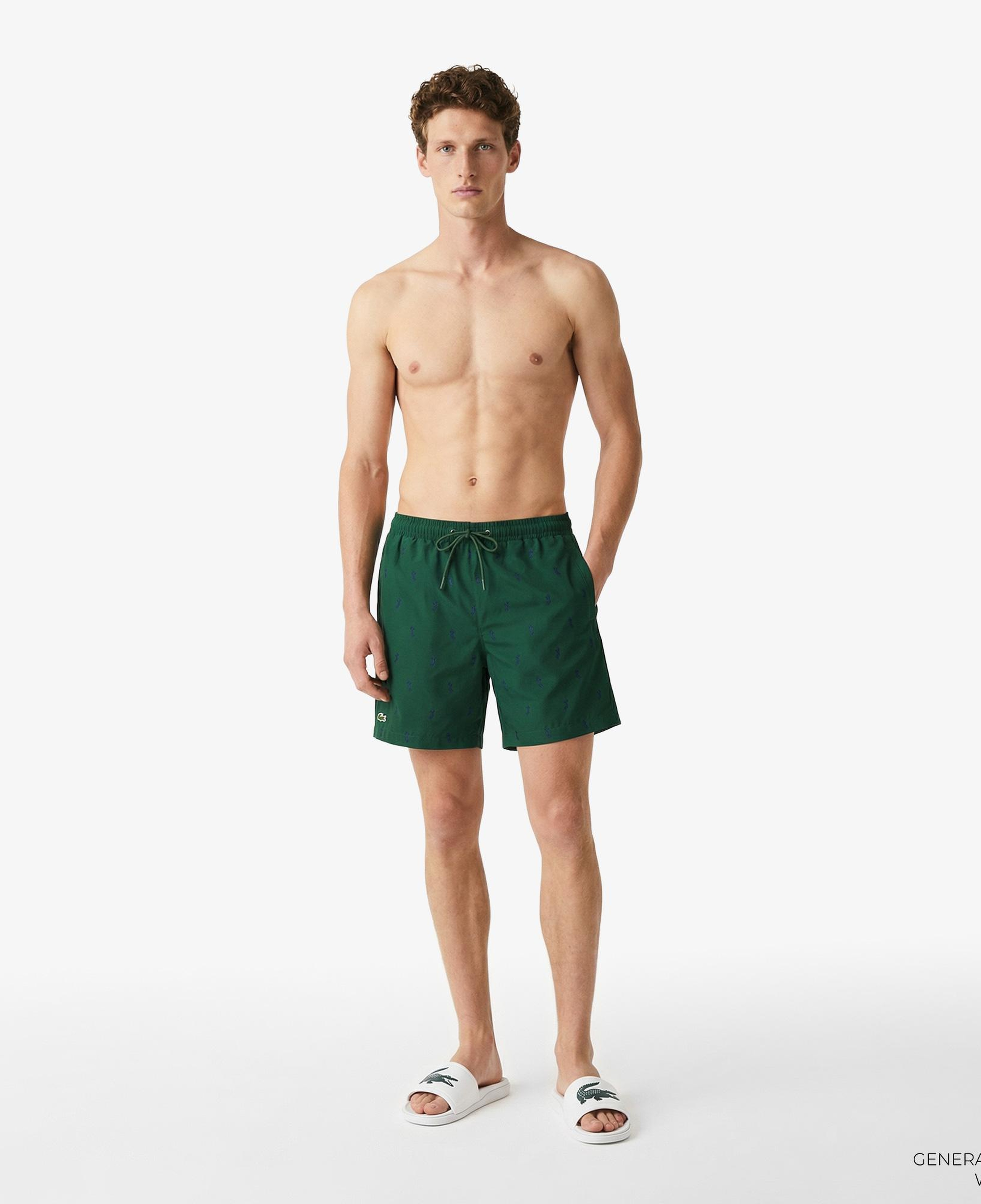 Lacoste Erkek Regular Fit Desenli Yeşil Deniz Şortu
