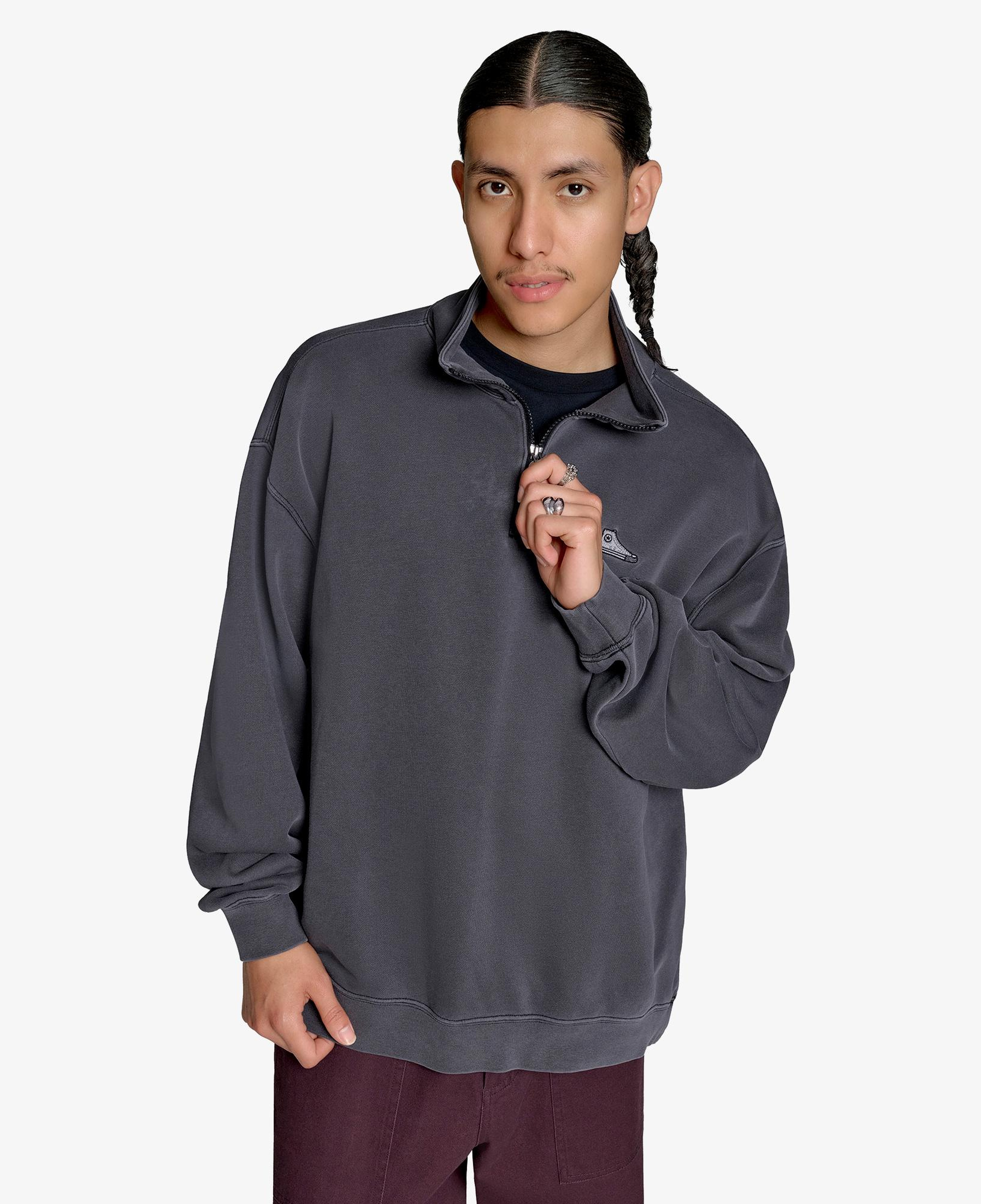 Converse Loose Fit Sneaker Patch Half Zip Erkek Siyah Sweatshirt