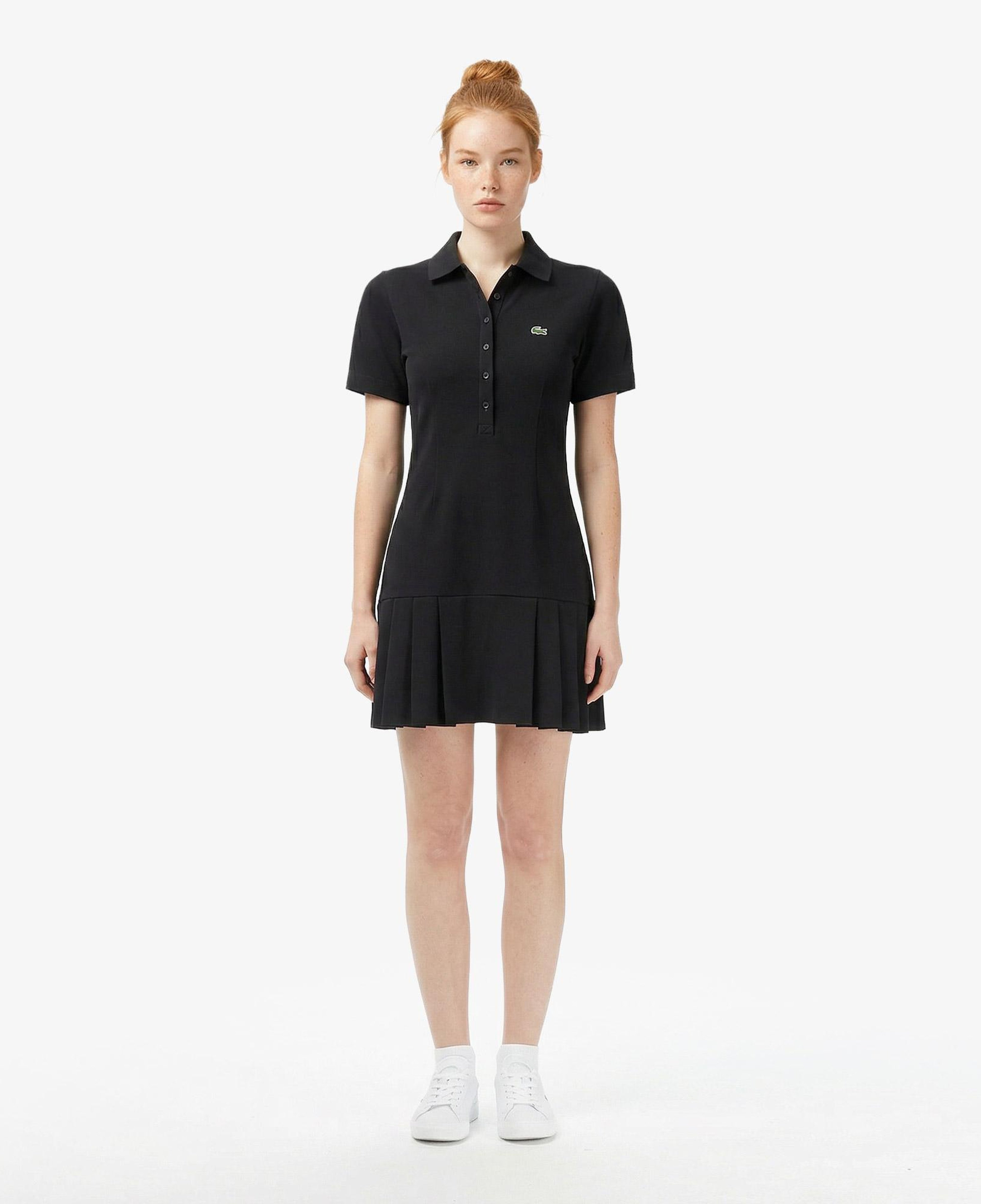 Kadın Classic Fit Kısa Kollu Polo Yaka Siyah Elbise
