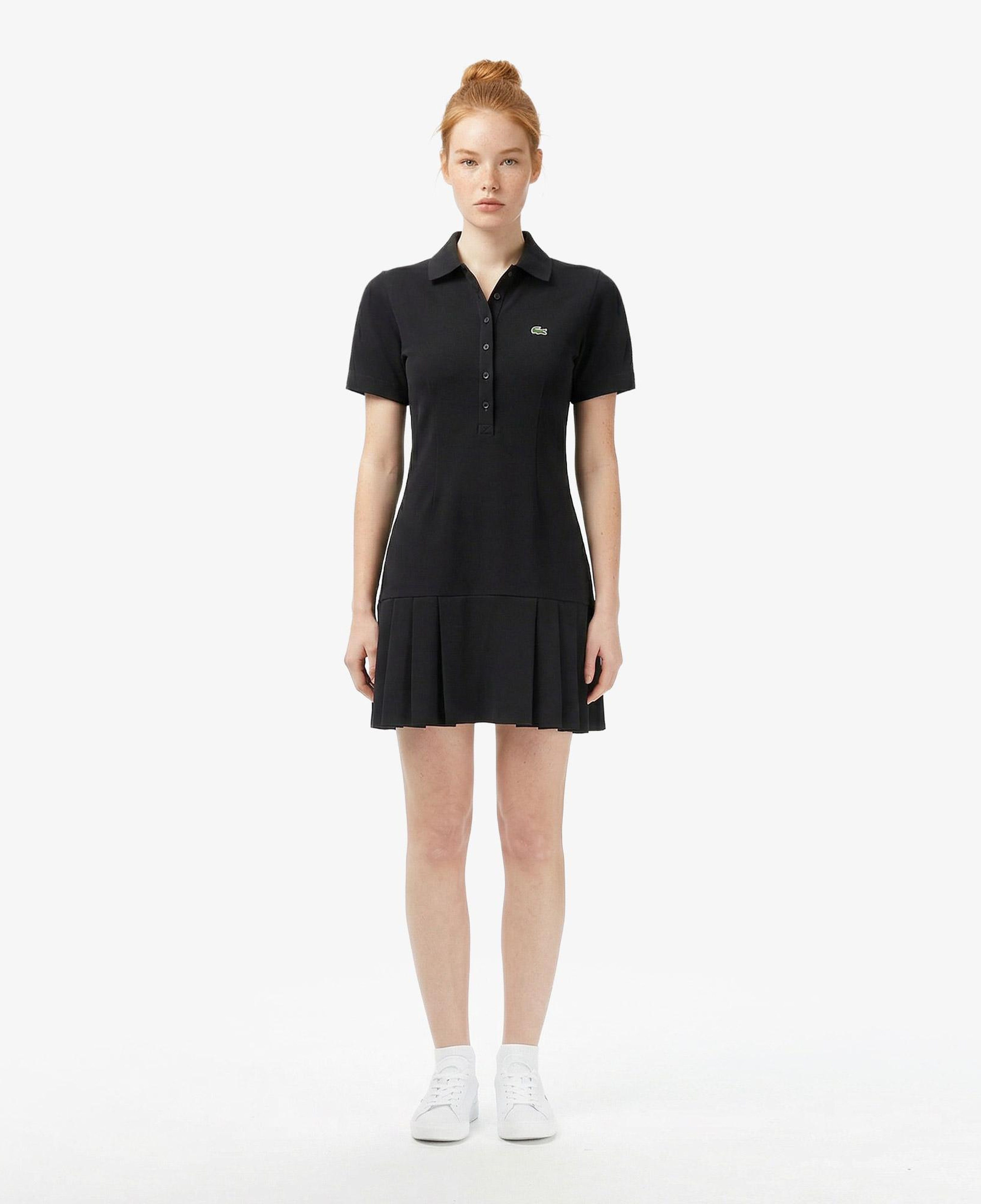 Kadın Classic Fit Kısa Kollu Polo Yaka Siyah Elbise