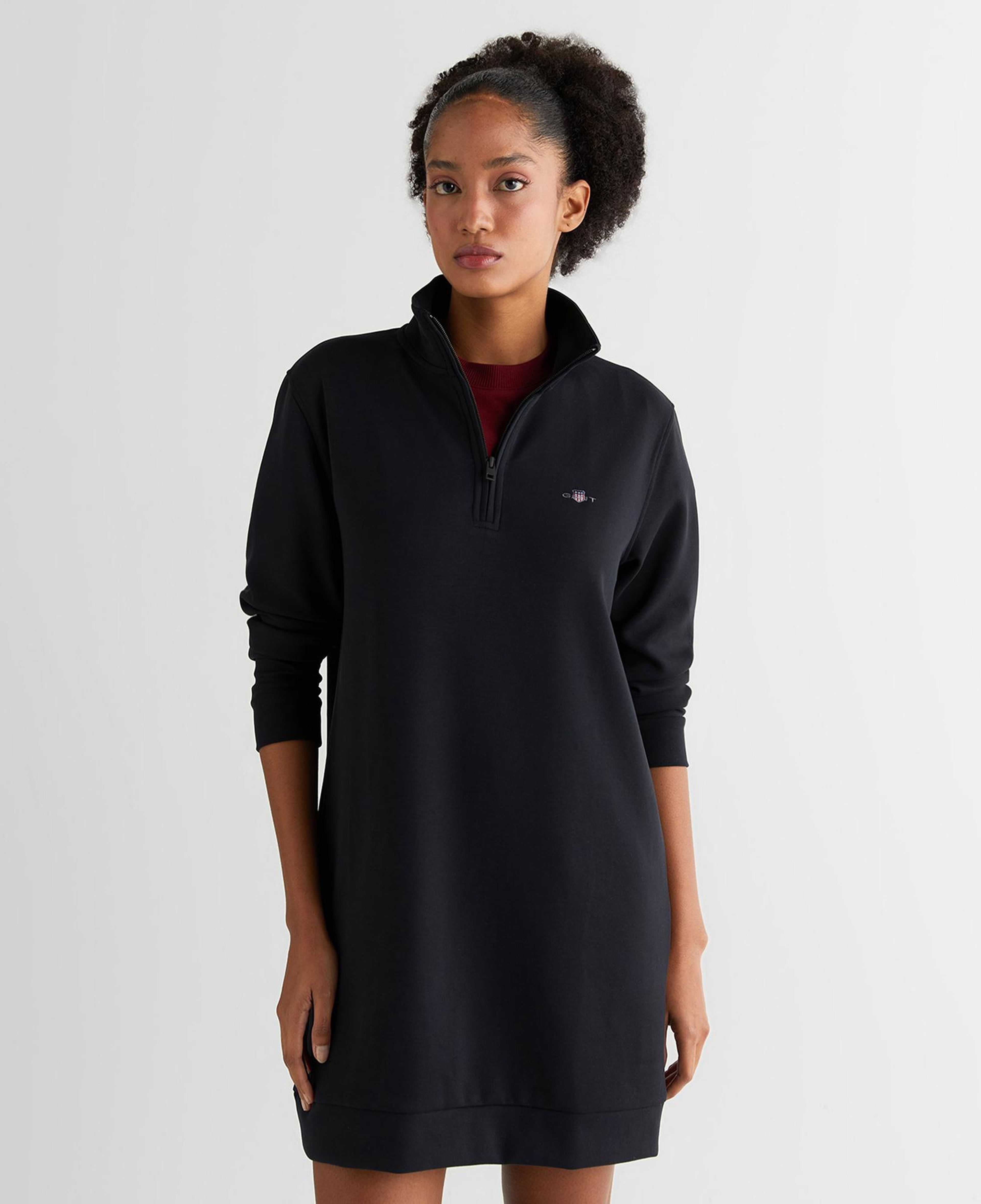 GANT Kadın Siyah Regular Fit Yarım Fermuarlı Elbise