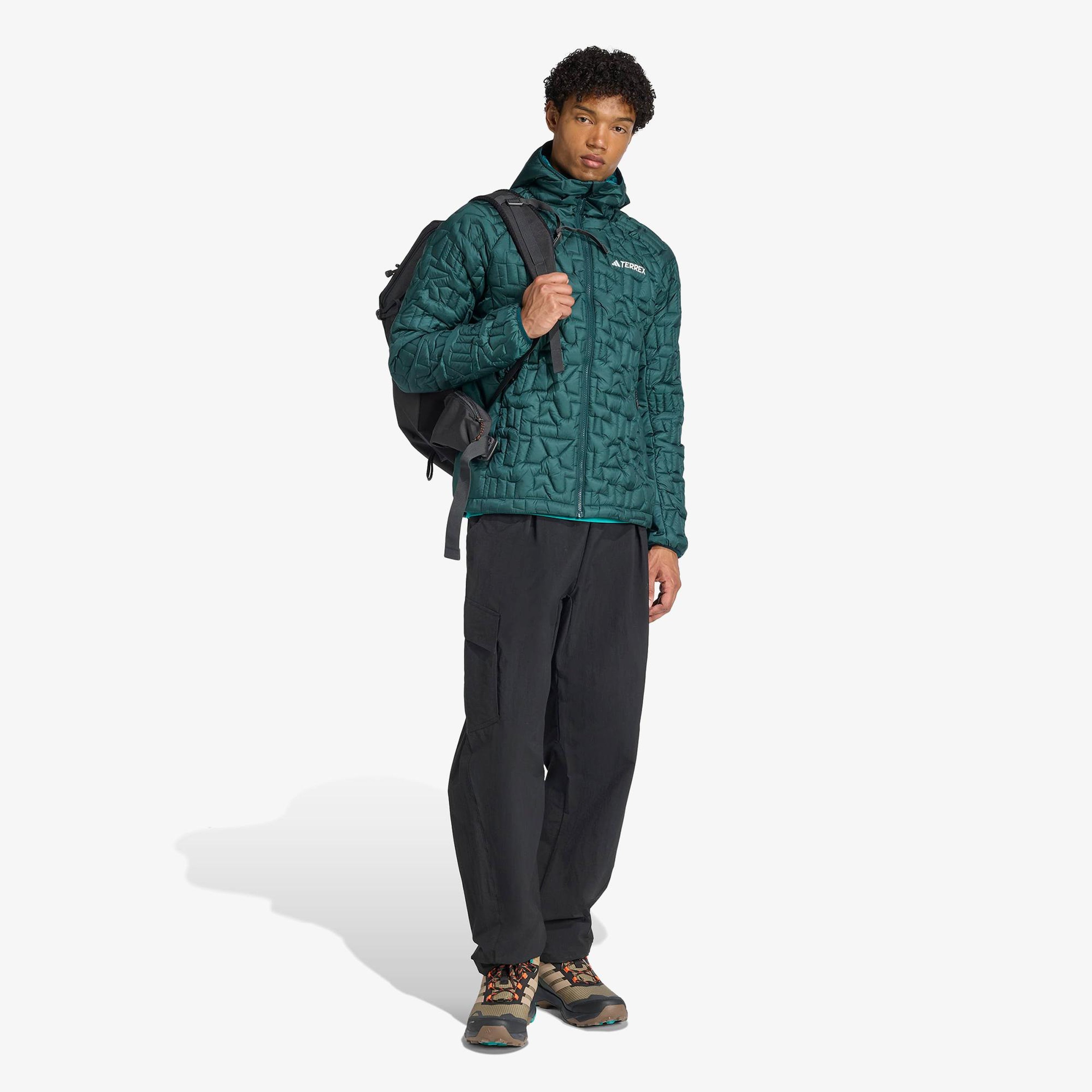 adidas Terrex Xperior Primaloft Loose Fill insulated Kapüşonlu Erkek Yeşil Yürüyüş Montu