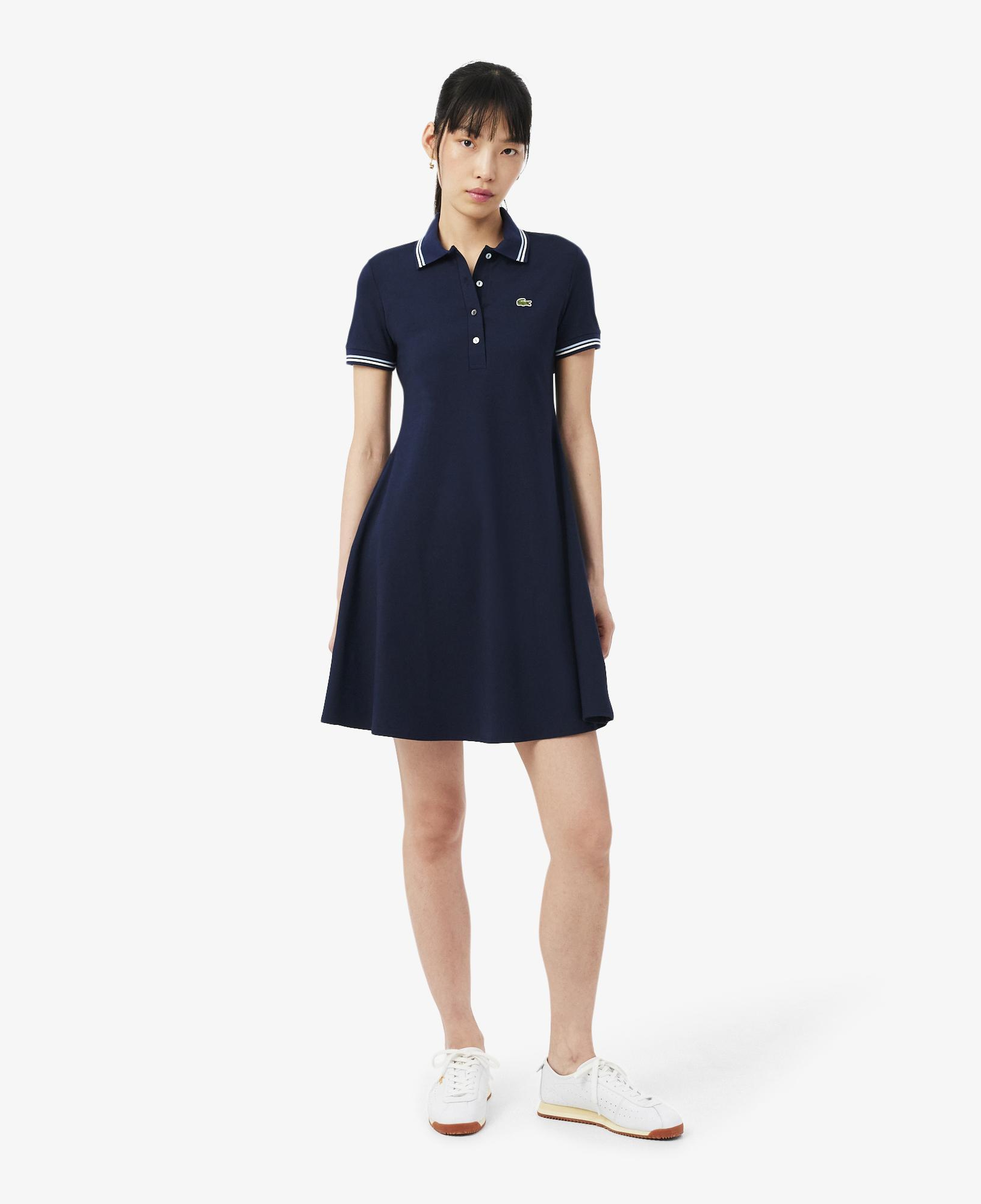 Kadın Flare Fit Kısa Kollu Polo Yaka Organik Pamuk Lacivert Elbise