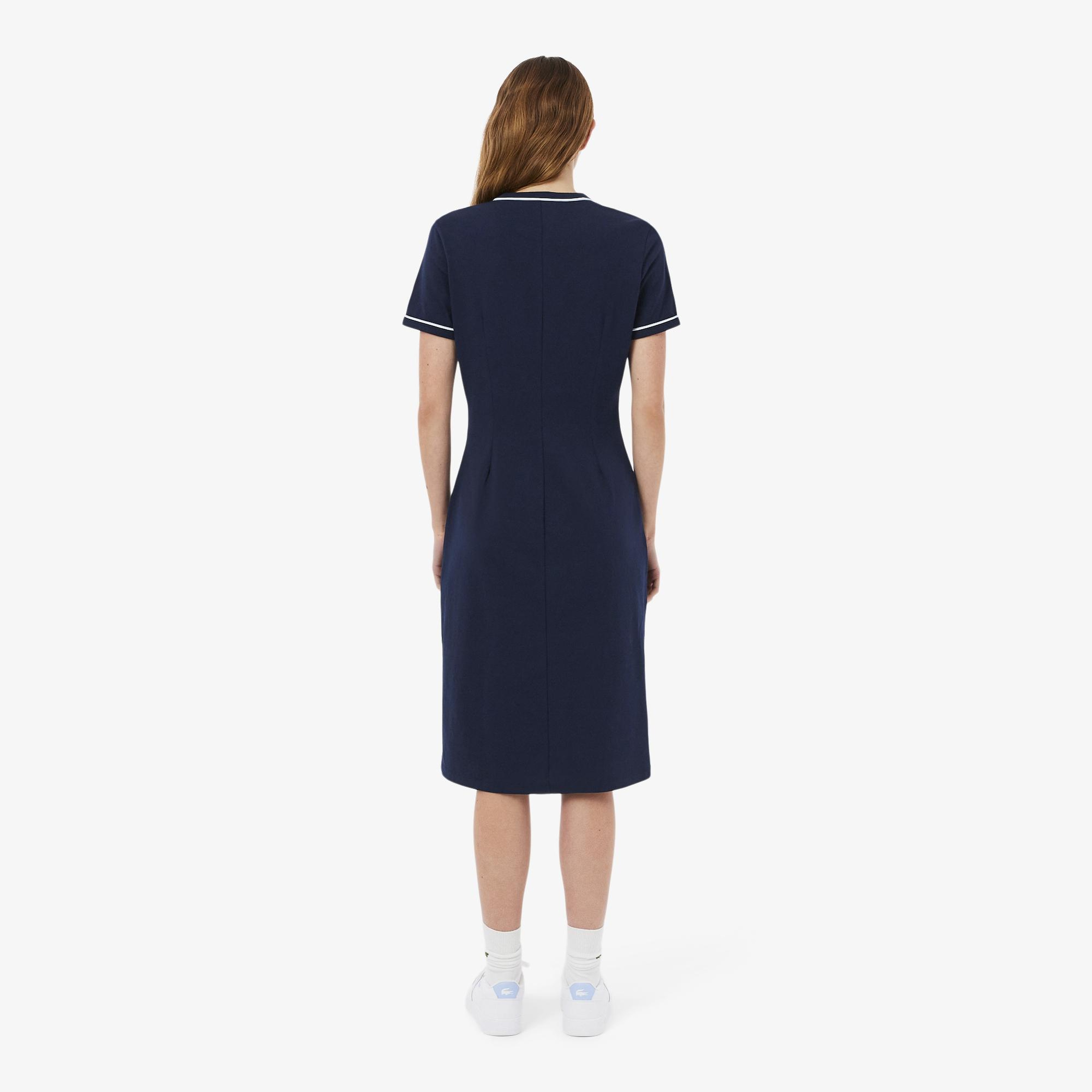 Kadın Slim Fit Kısa Kollu Bisiklet Yaka Organik Pamuk Lacivert Elbise