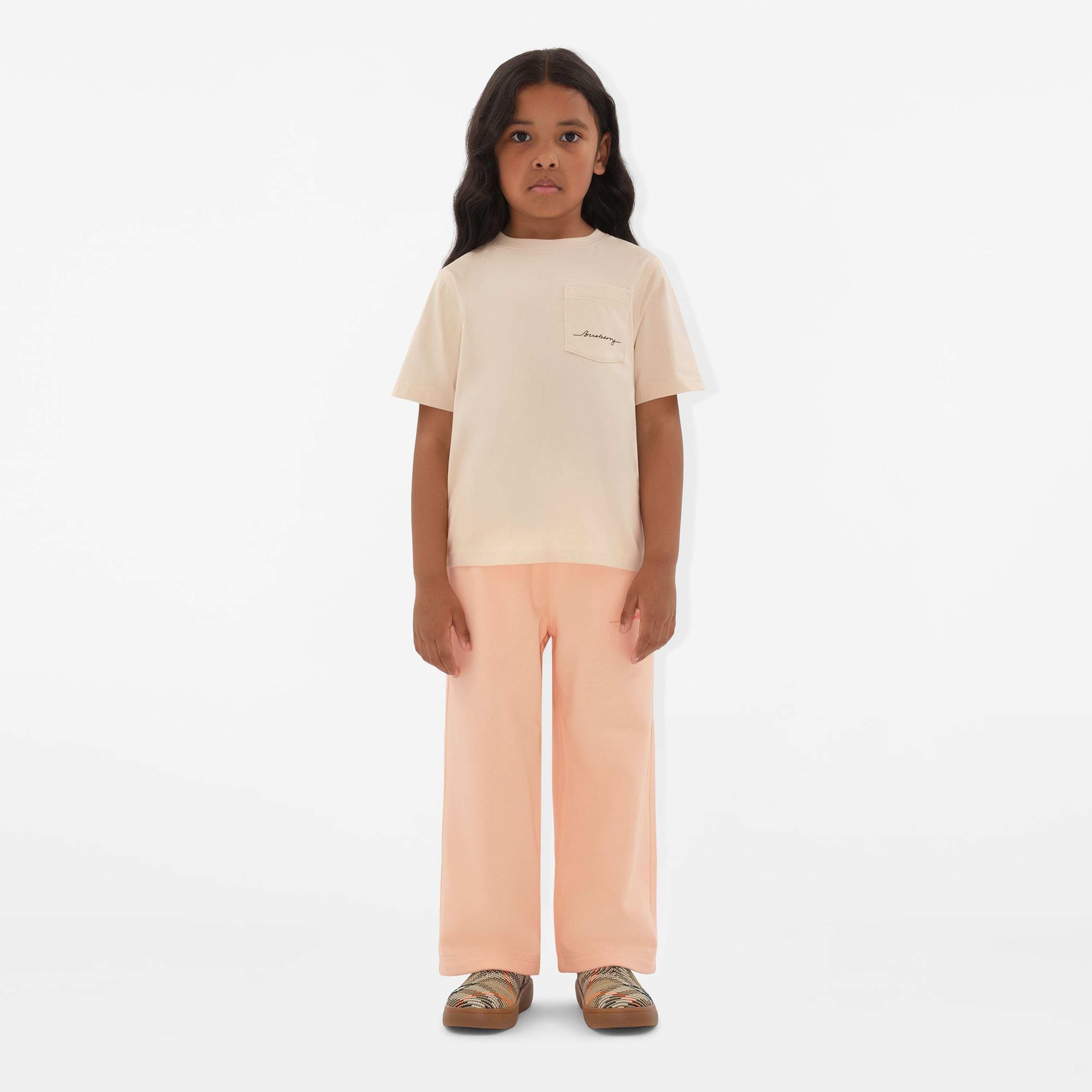 Burberry Cedar Logo Cotton Çocuk Krem T-Shirt