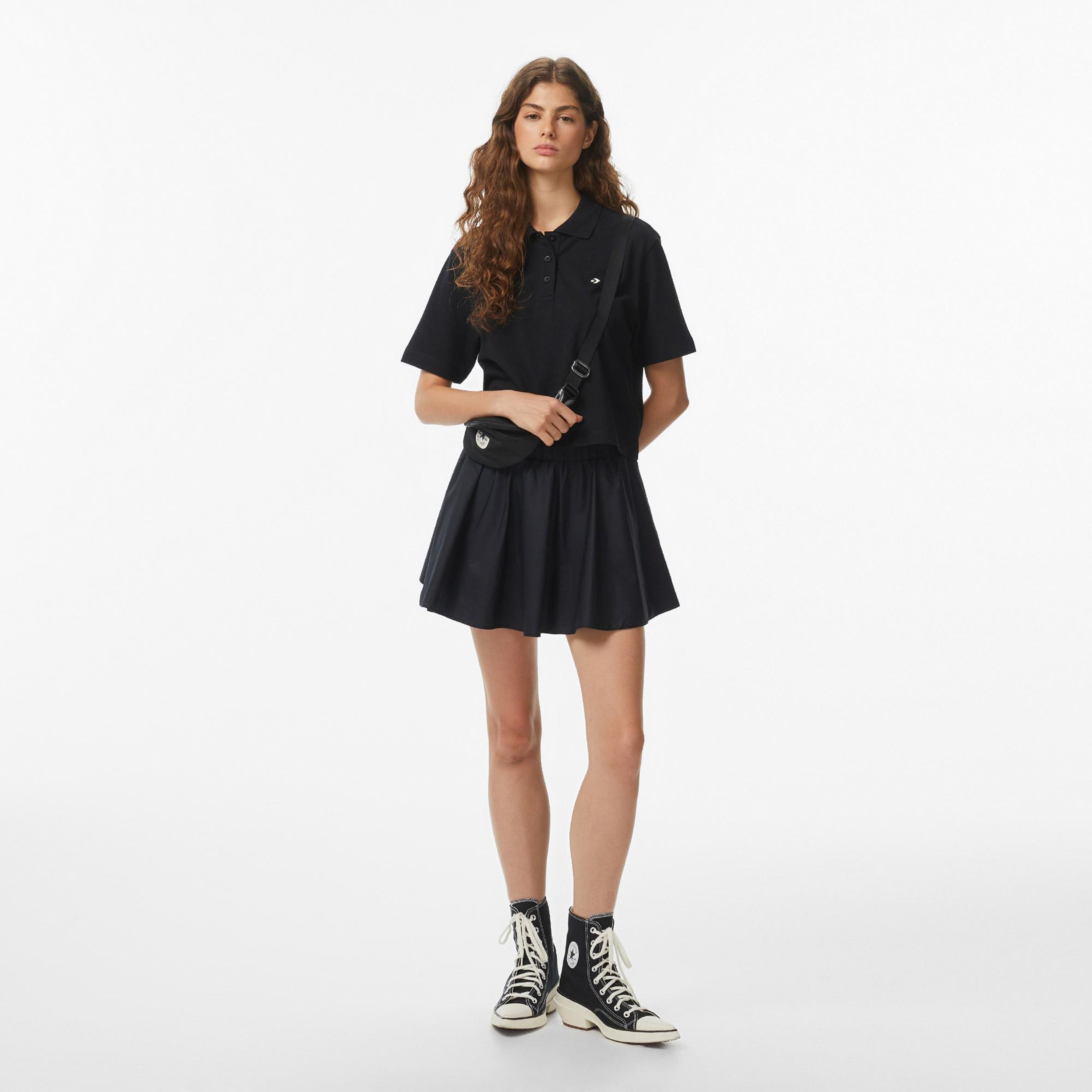 Converse Kadın Siyah Polo Yaka T-Shirt