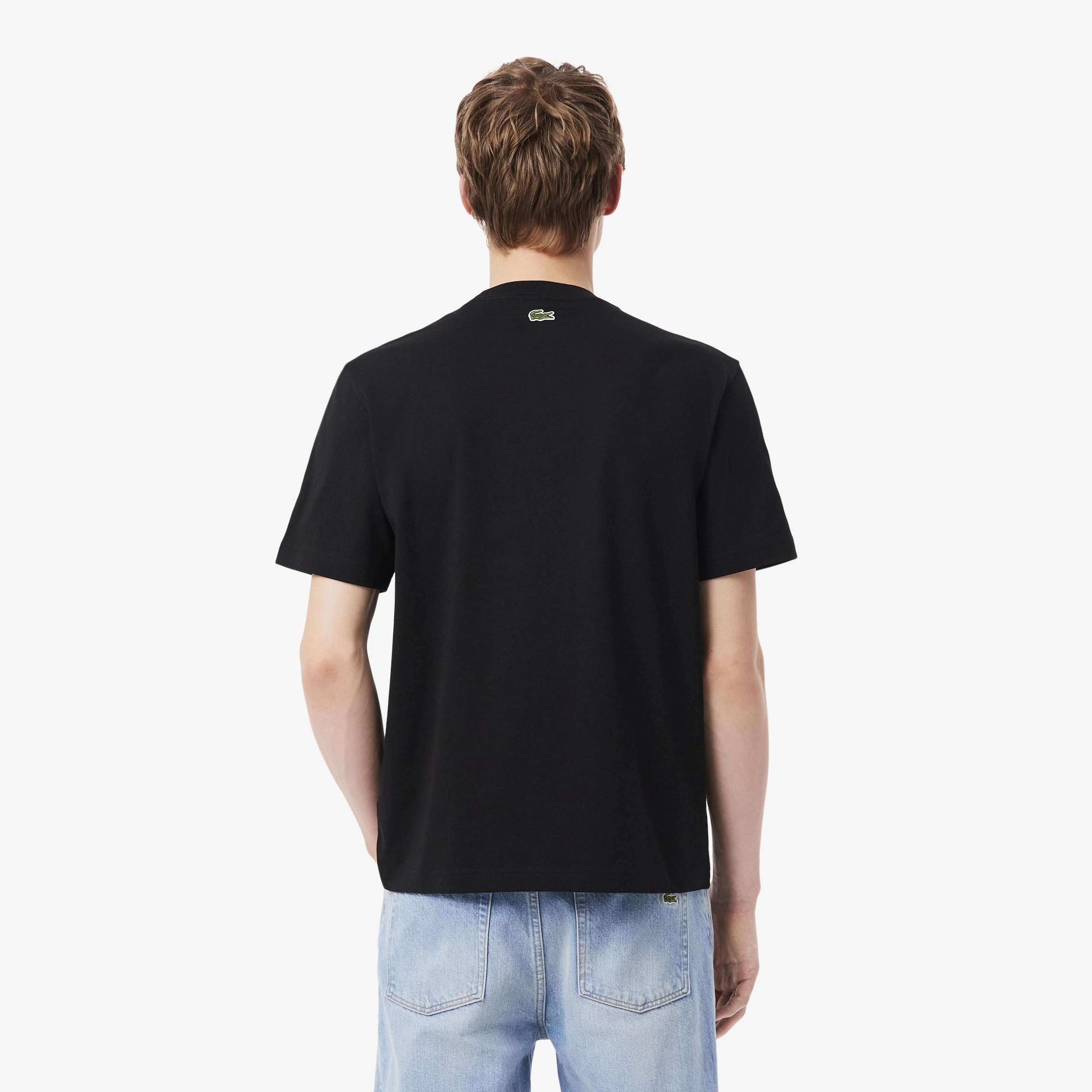 Erkek Classic Fit Bisiklet Yaka Baskılı Siyah T-Shirt