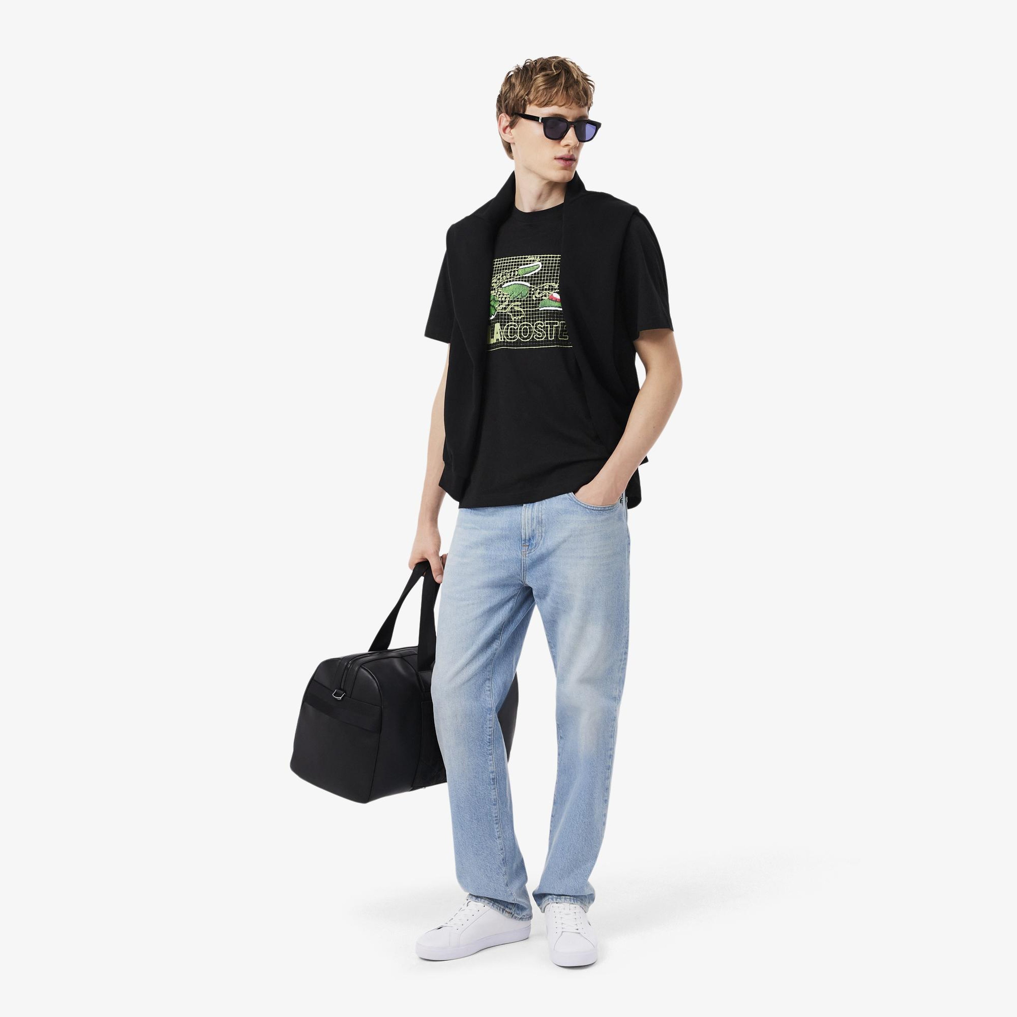 Erkek Classic Fit Bisiklet Yaka Baskılı Siyah T-Shirt