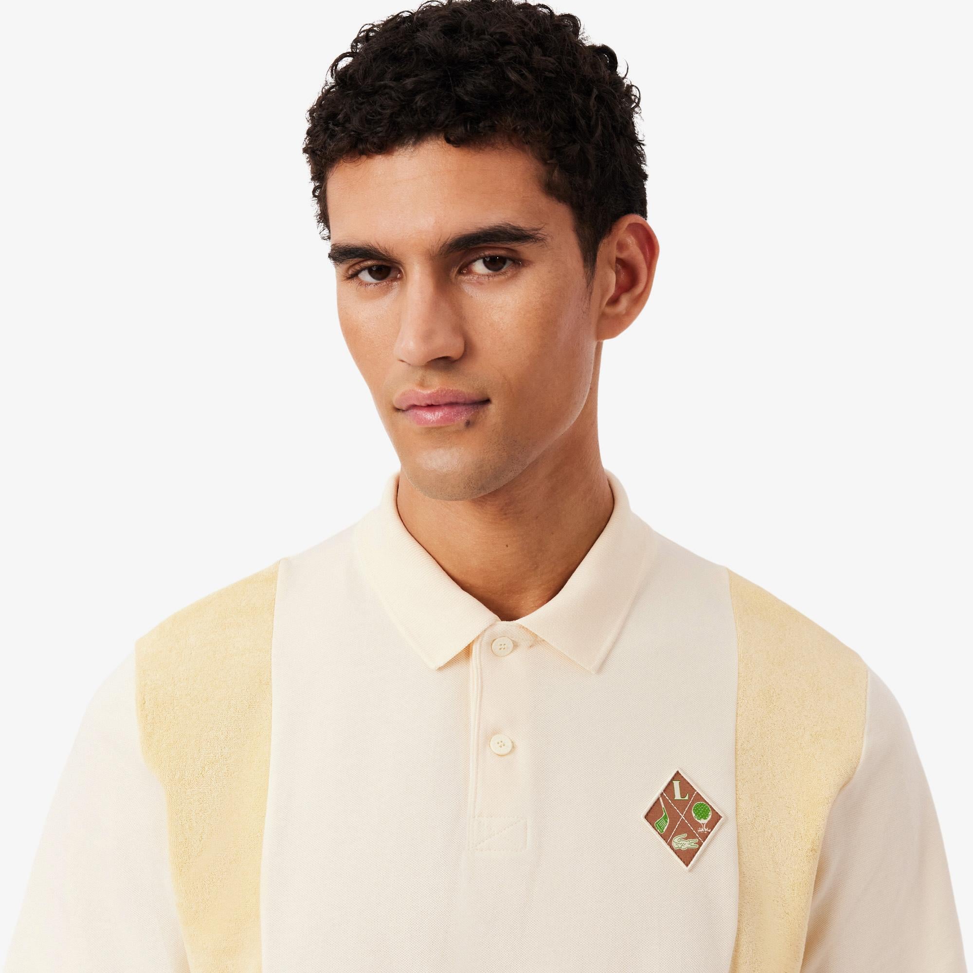 Erkek Relaxed Fit Polo Yaka Renk Bloklu Bej Polo