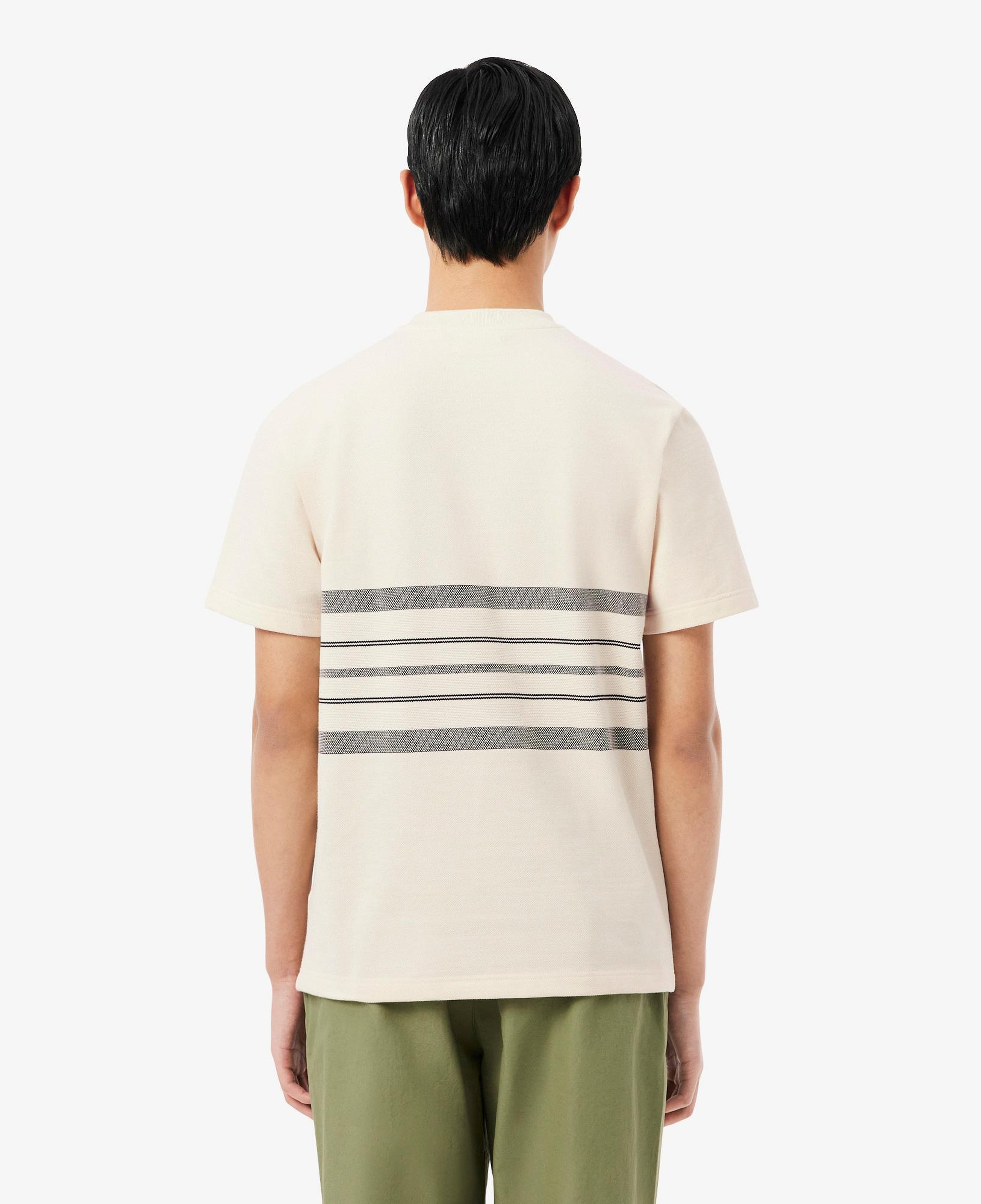 Erkek Classic Fit Bisiklet Yaka Çizgili Krem T-Shirt