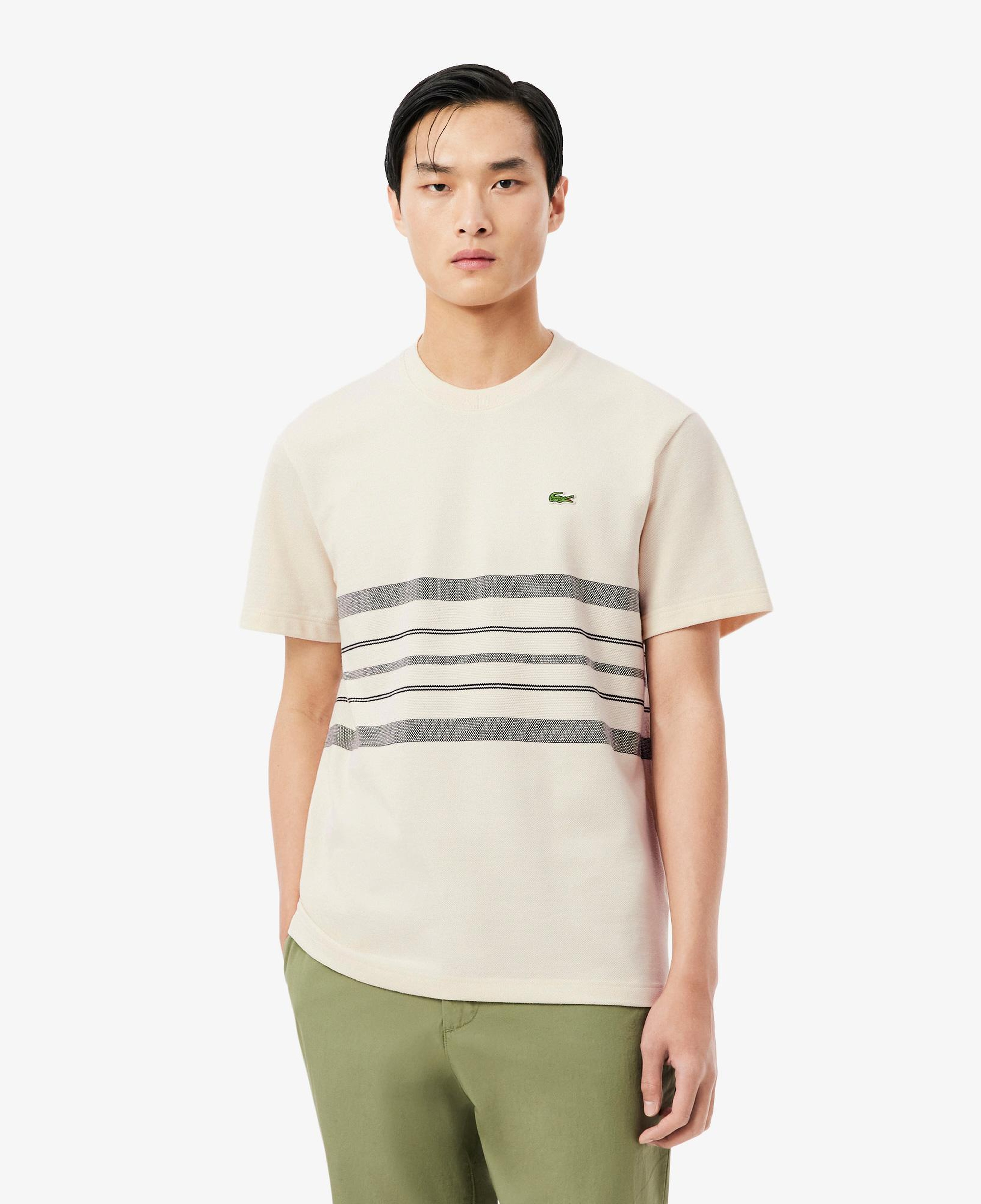 Erkek Classic Fit Bisiklet Yaka Çizgili Krem T-Shirt
