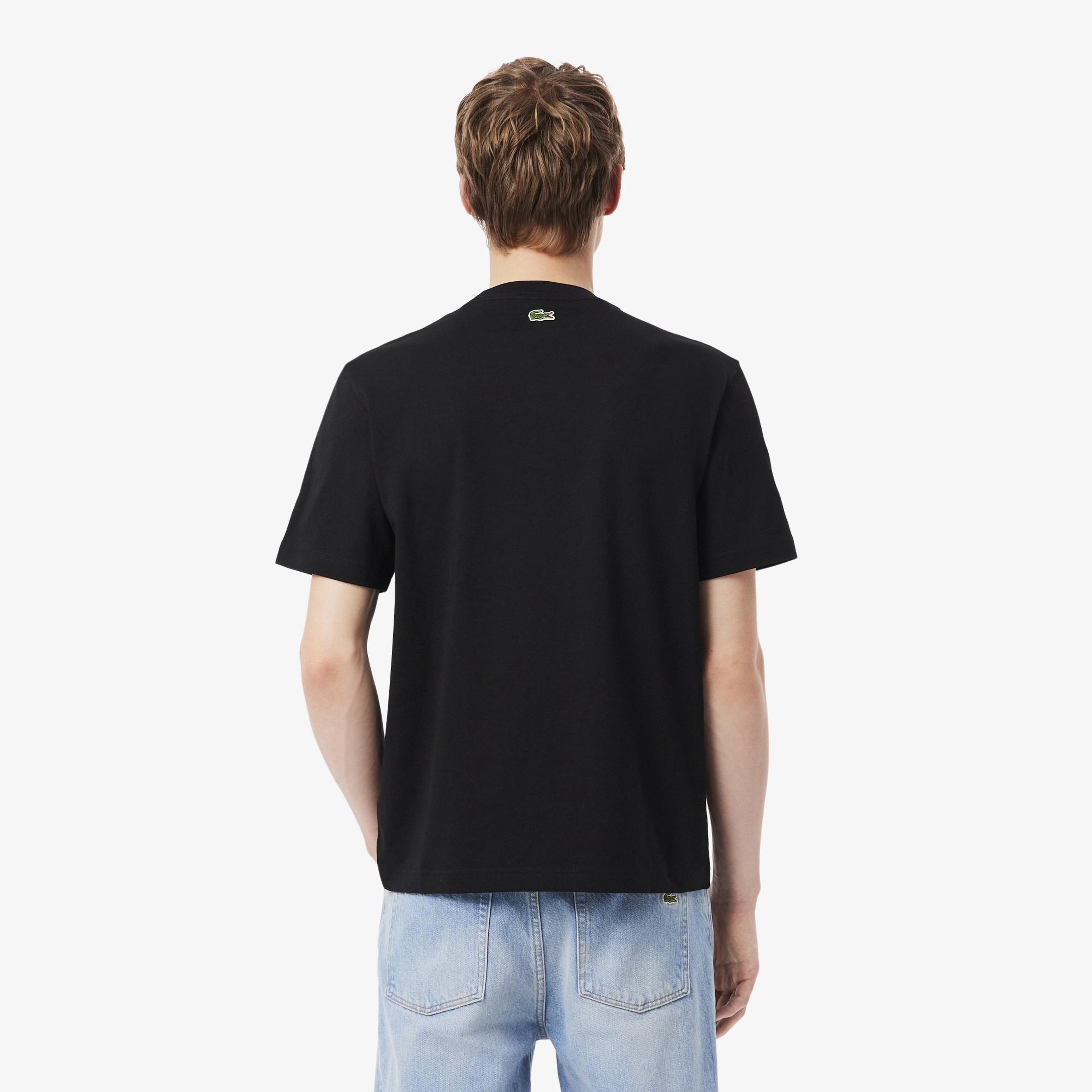 Erkek Classic Fit Bisiklet Yaka Baskılı Siyah T-Shirt