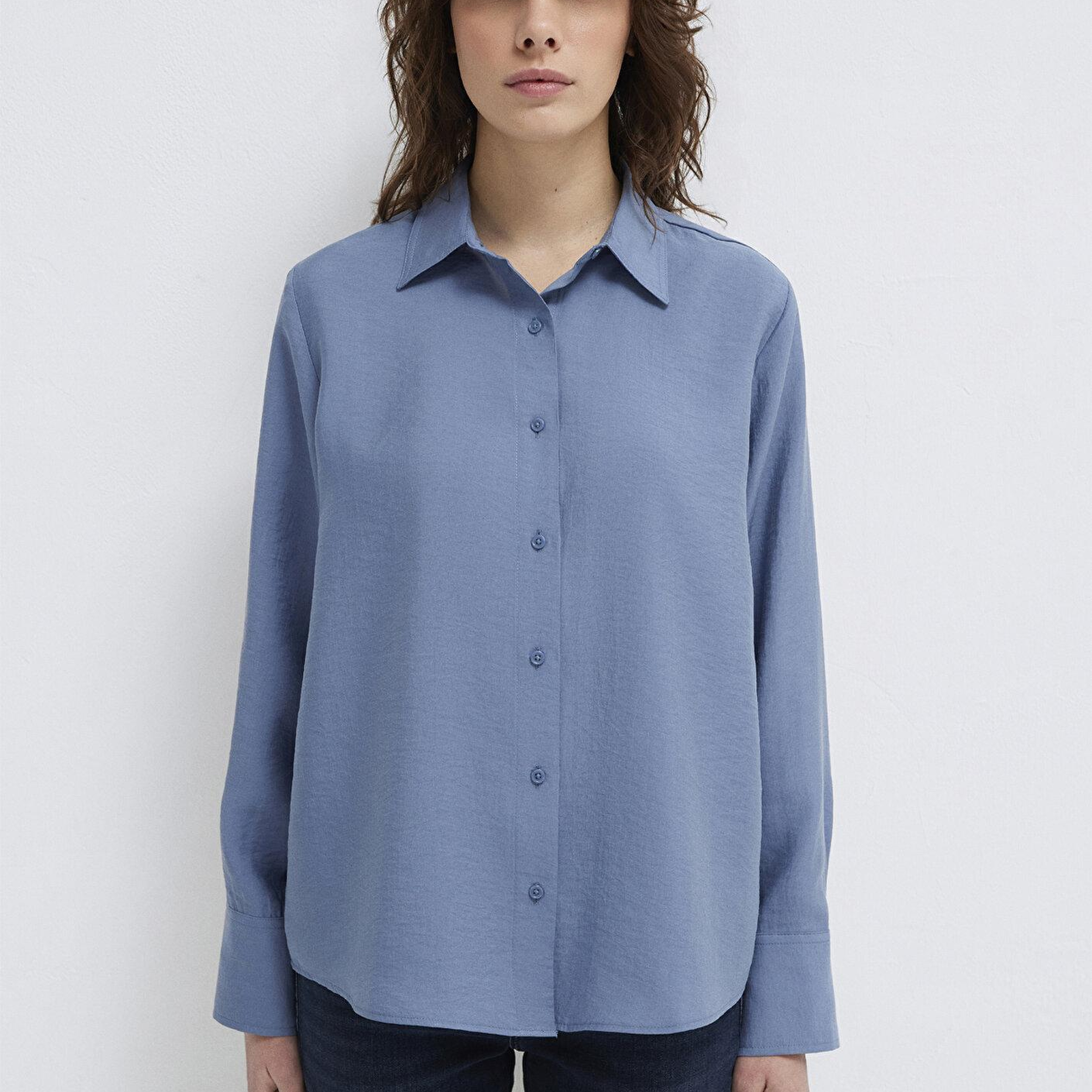 Mavi Soft-Premium Mavi (TENCEL™) Liyosel Karışımlı Gömlek Loose Fit / Bol Rahat Kesim 1211373-70728