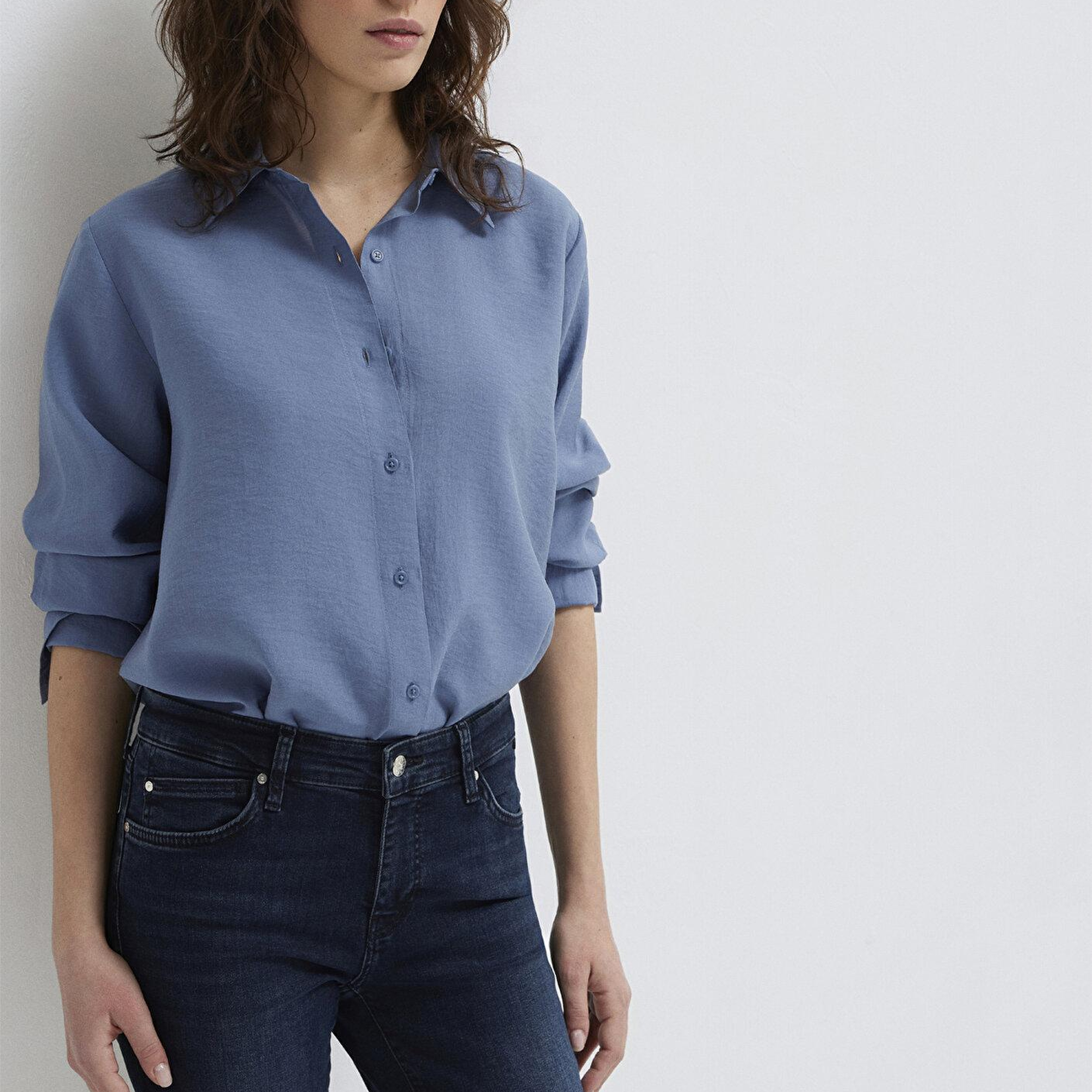 Mavi Soft-Premium Mavi (TENCEL™) Liyosel Karışımlı Gömlek Loose Fit / Bol Rahat Kesim 1211373-70728