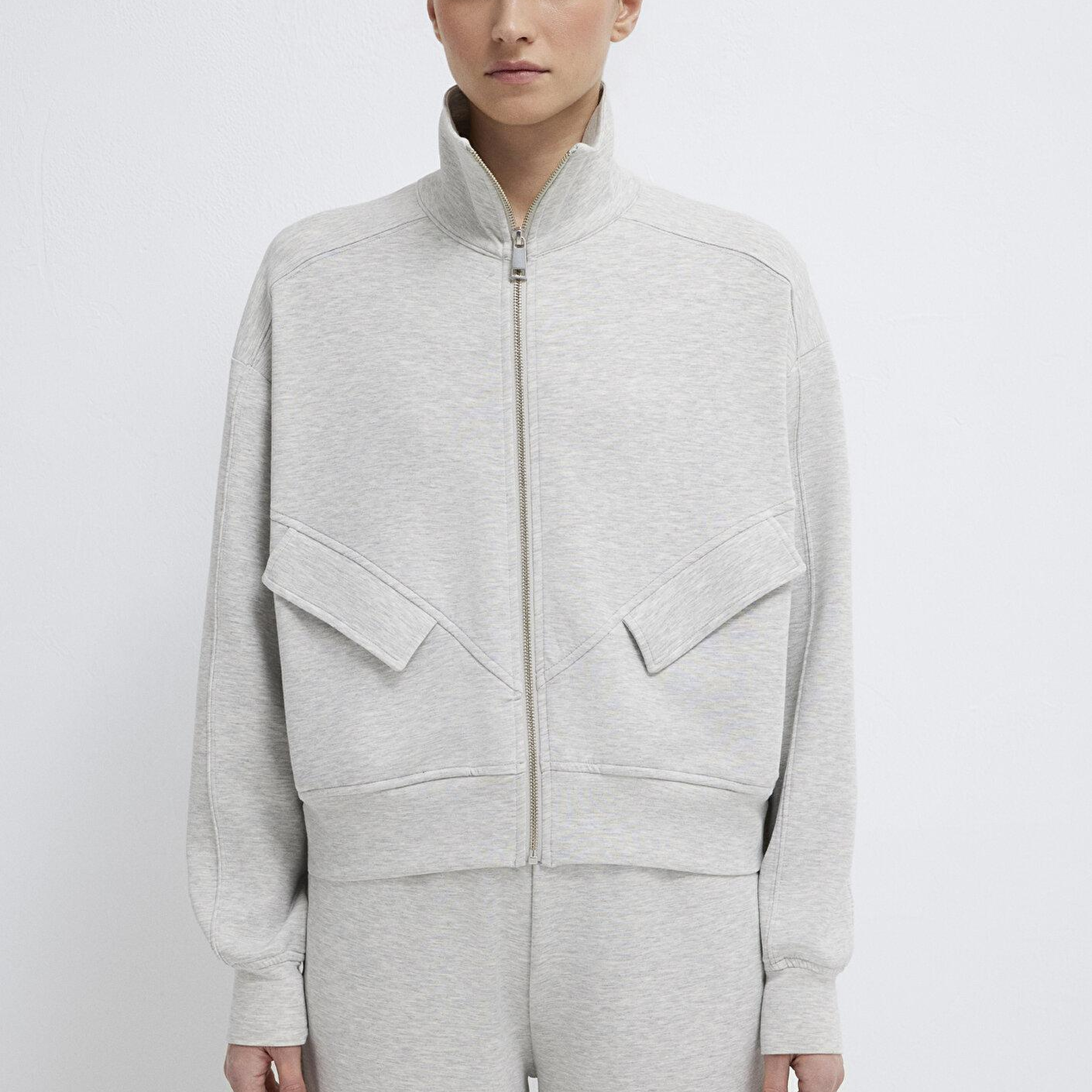 Mavi Dik Yaka Fermuarlı Gri Sweatshirt 1S10506-83096
