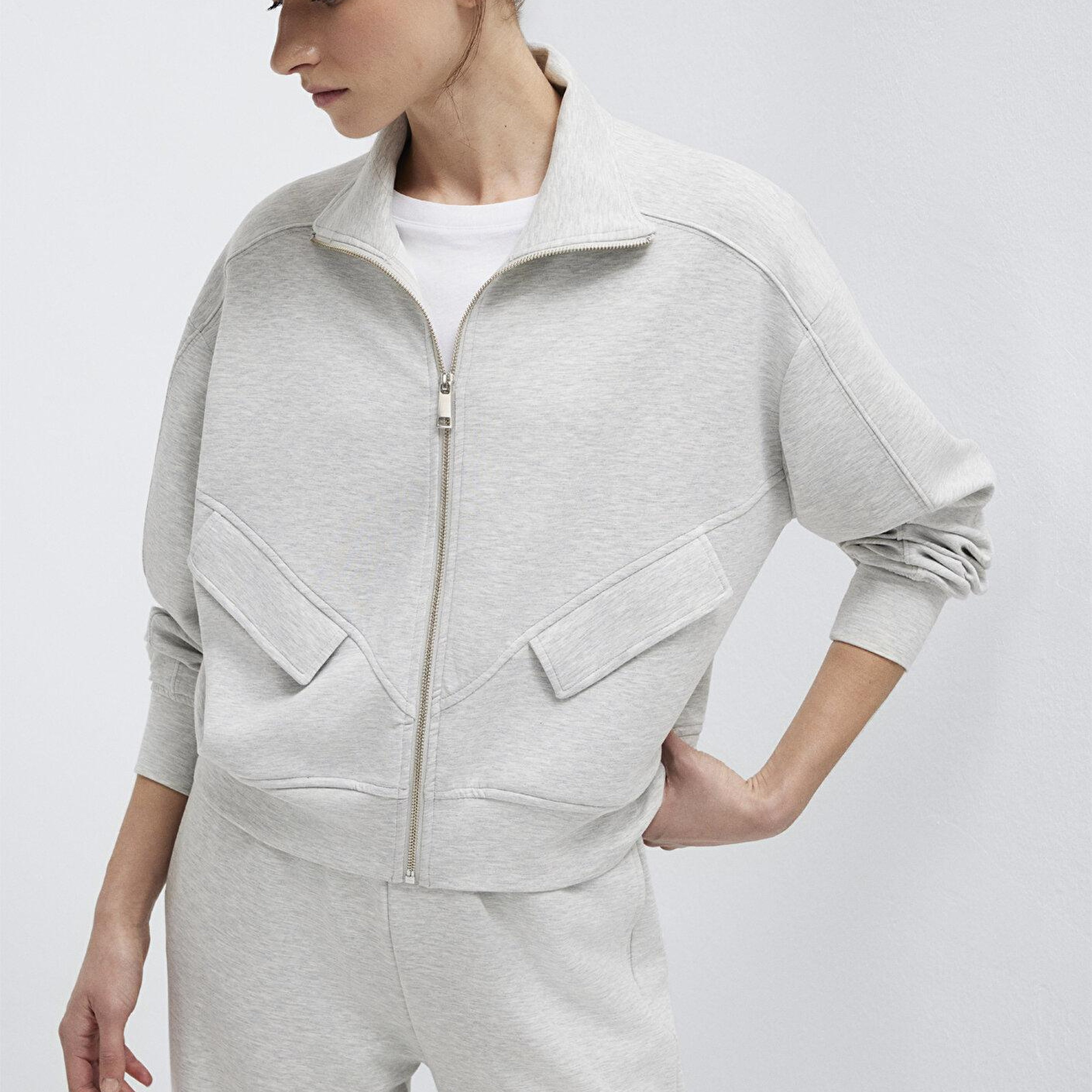 Mavi Dik Yaka Fermuarlı Gri Sweatshirt 1S10506-83096