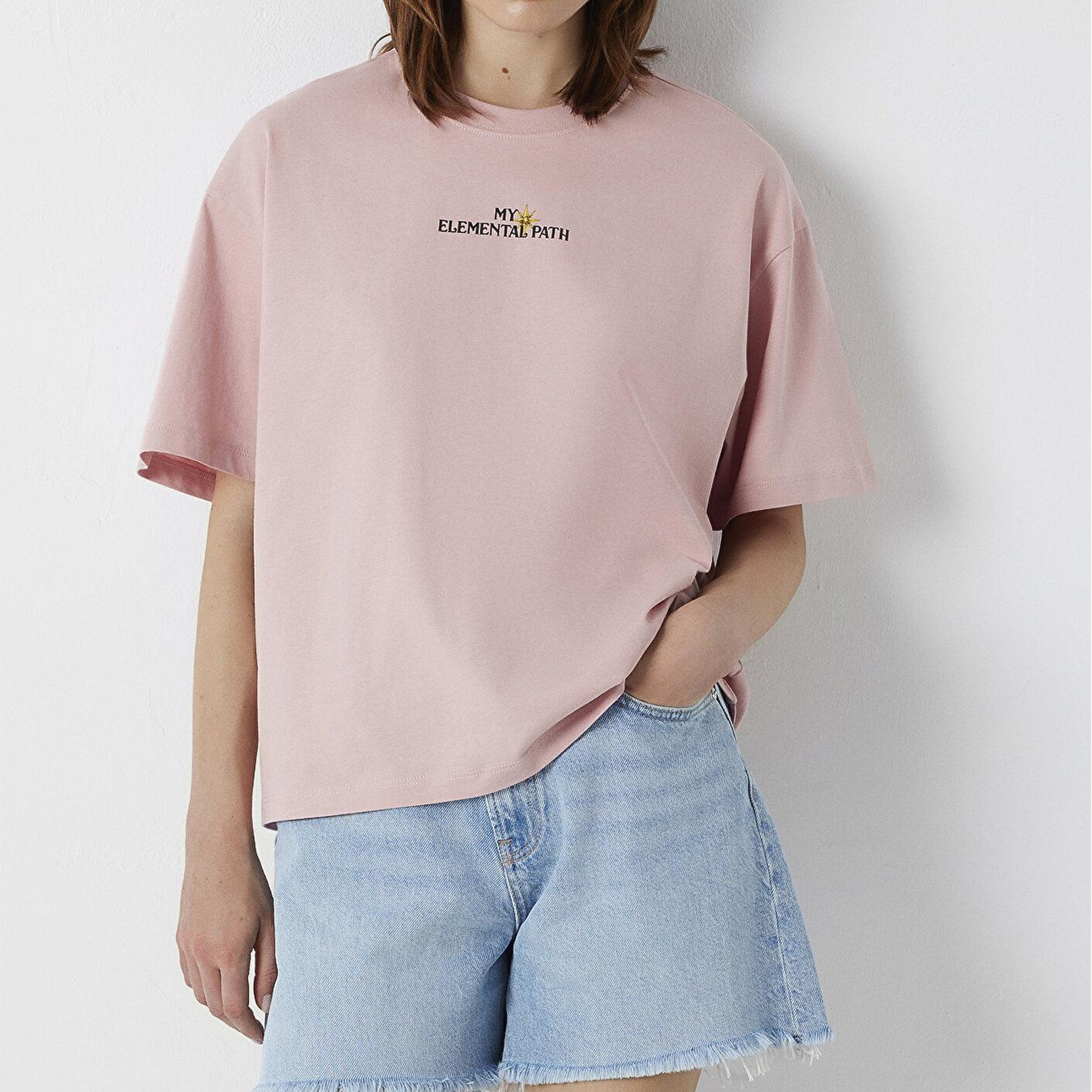 Mavi Pembe Tişört Boxy Fit 1614128-71018