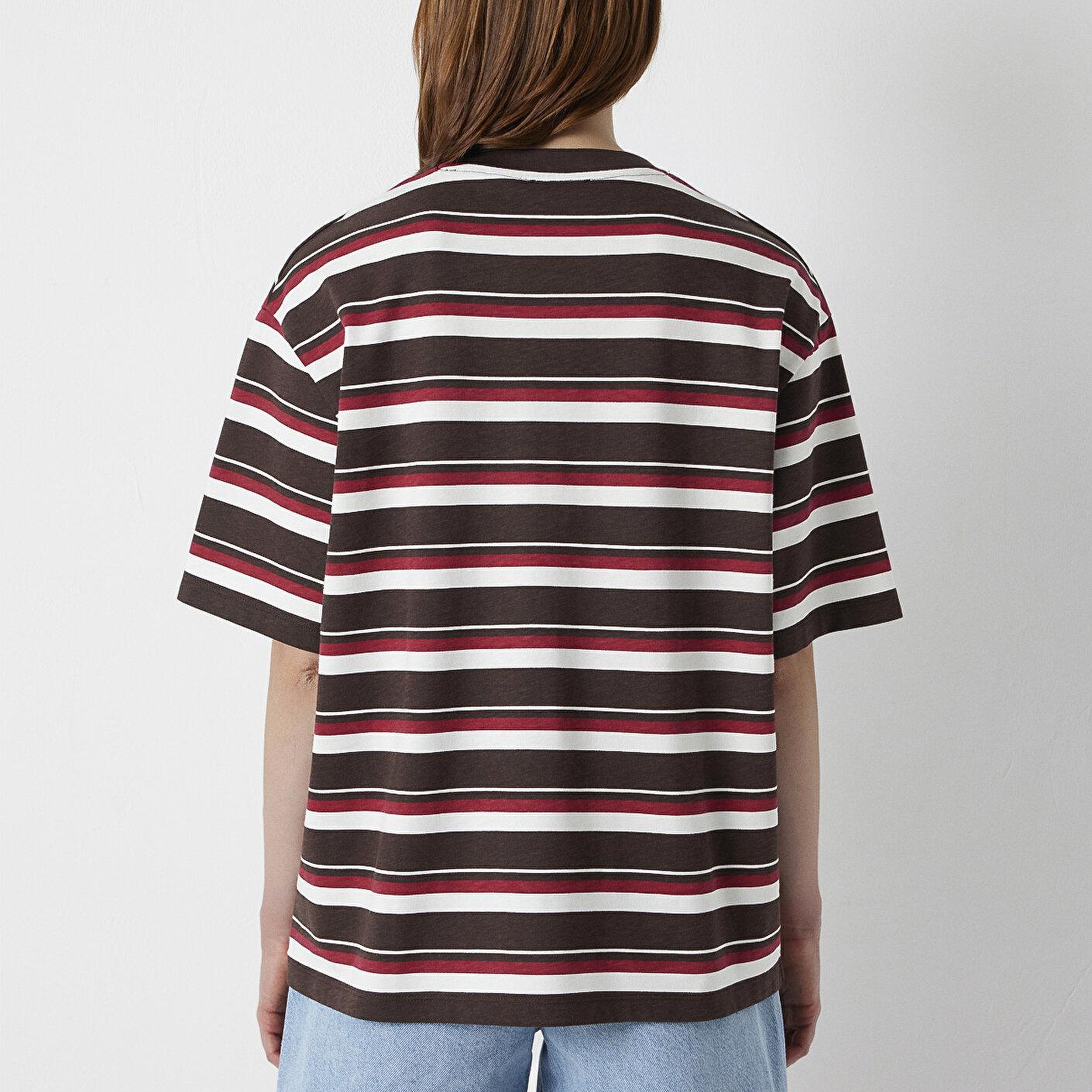 Mavi Baskılı Kahverengi Tişört Loose Fit / Bol Rahat Kesim 1614306-88068