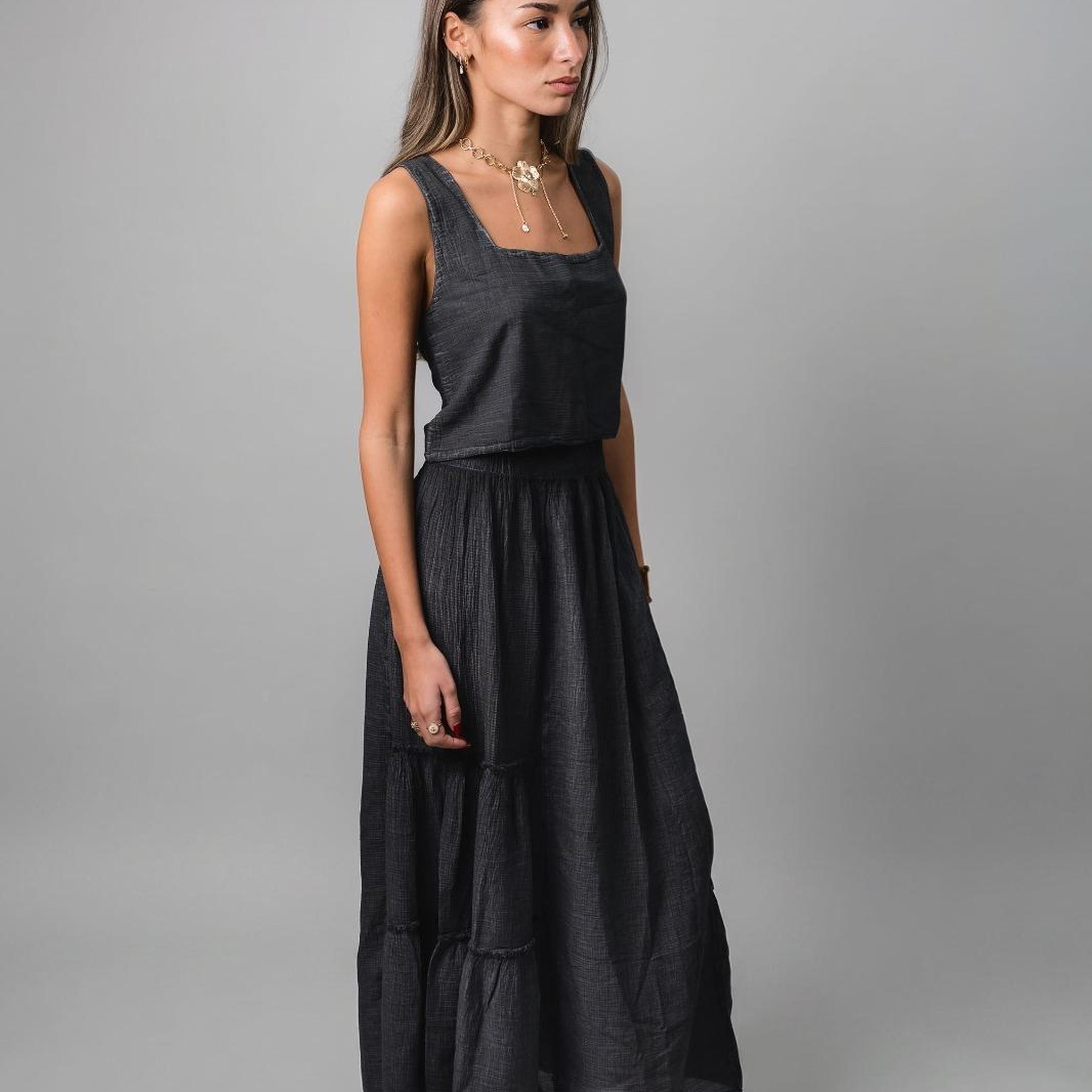 İKİKIZ Pamuklu Lacivert Maxi Etek L-Xl