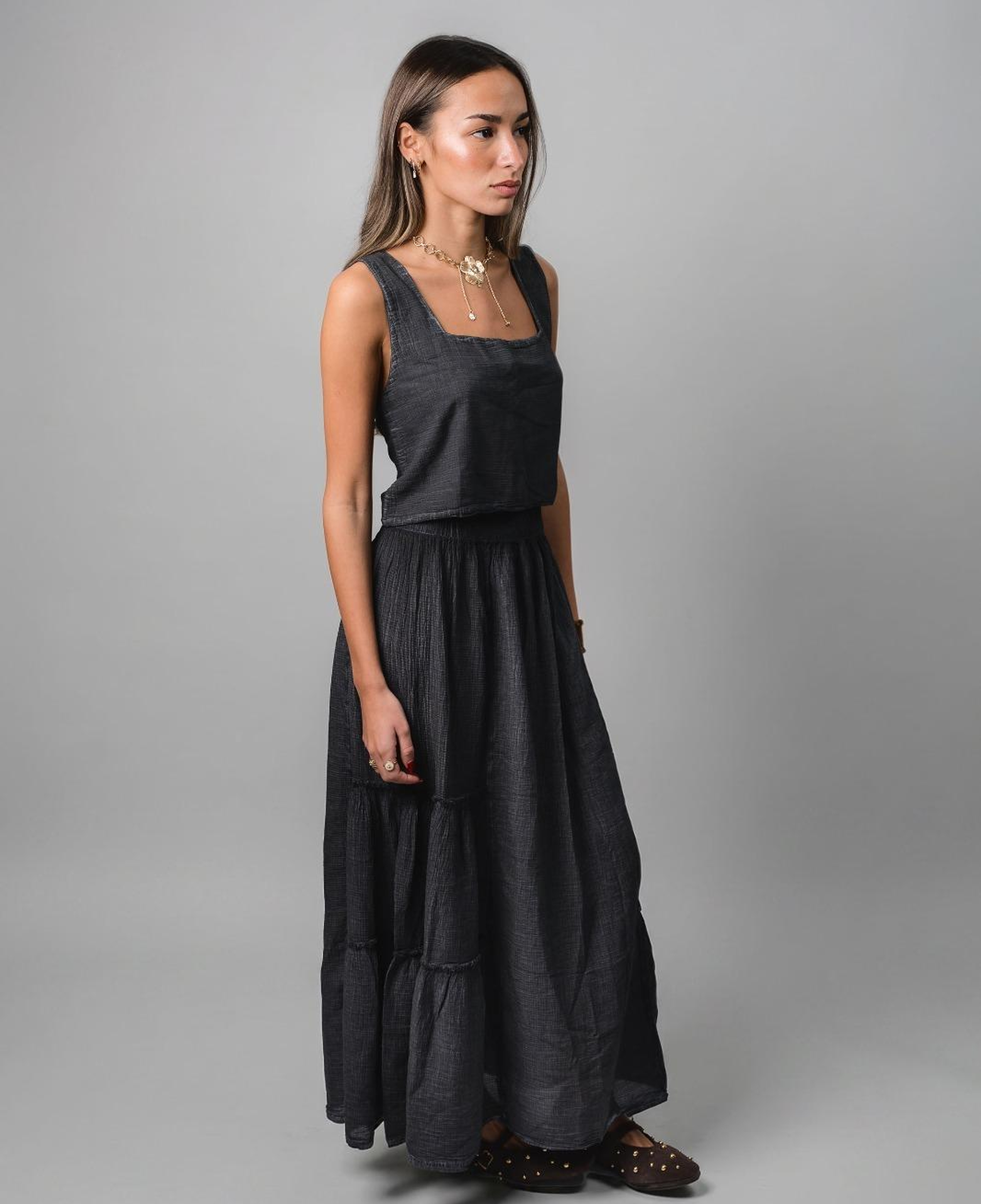 İKİKIZ Pamuklu Lacivert Maxi Etek L-Xl