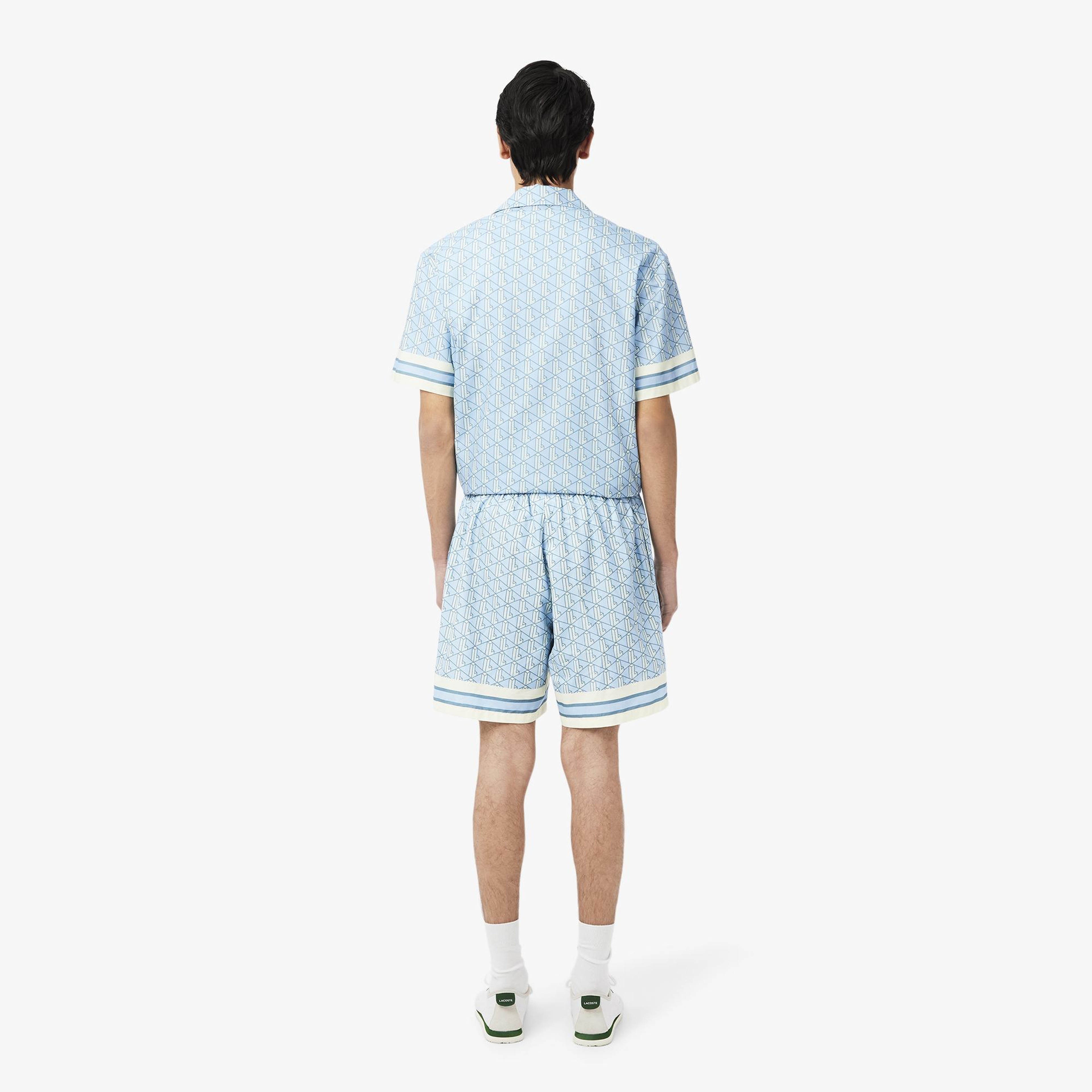 Lacoste Lightweight Monogram Print Erkek Mavi Şort