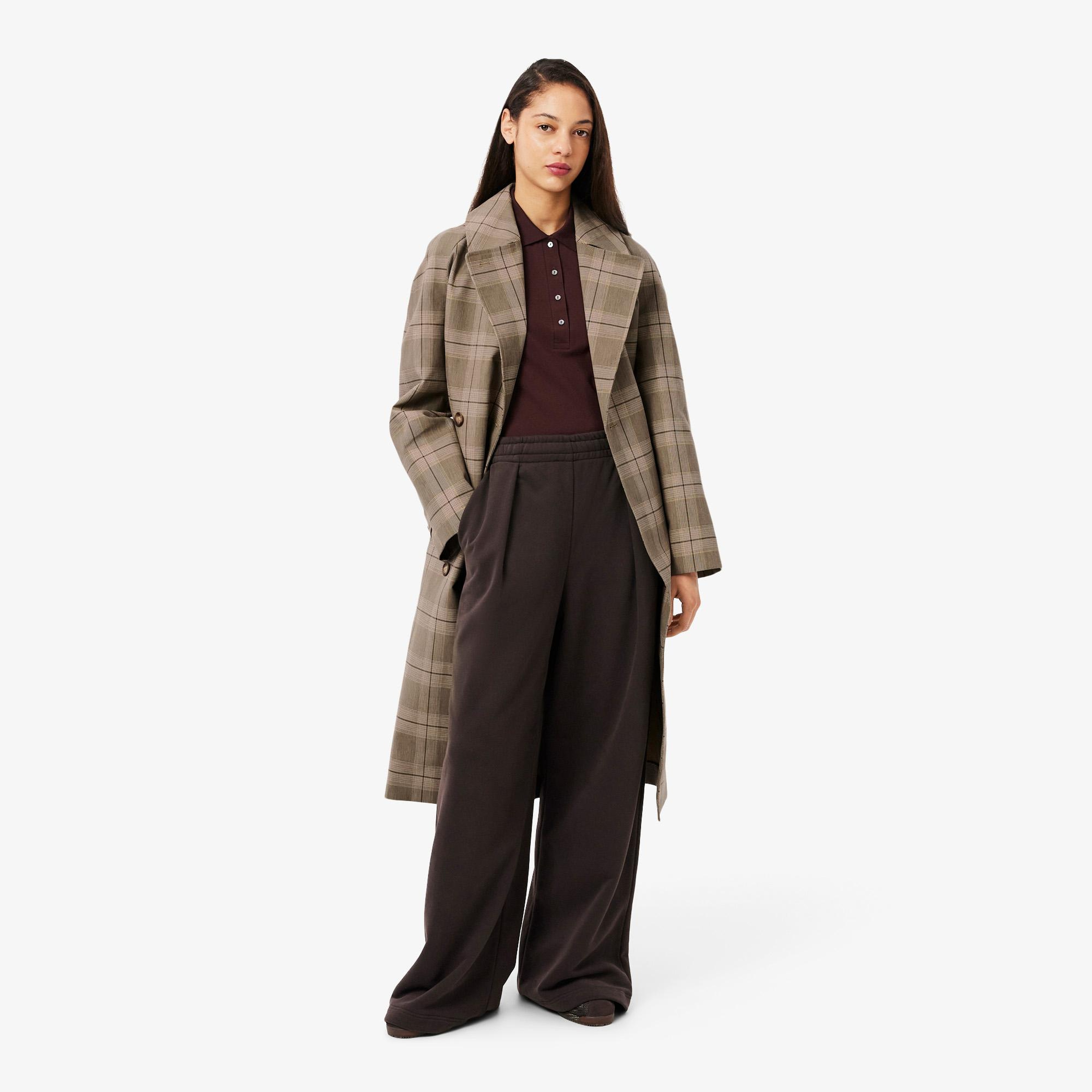 Kadın Relaxed Fit Ekose Bej Kaban
