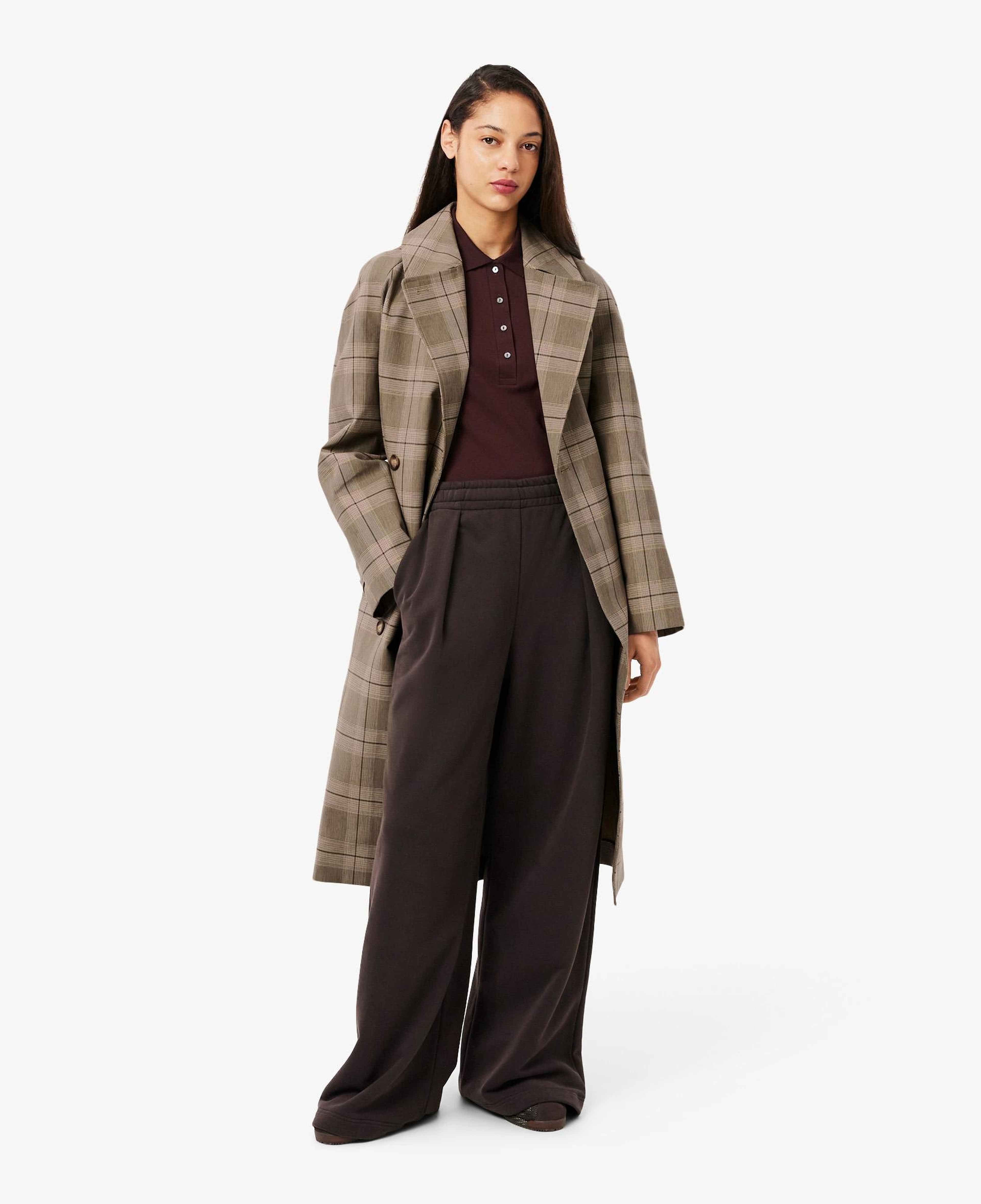 Kadın Relaxed Fit Ekose Bej Kaban
