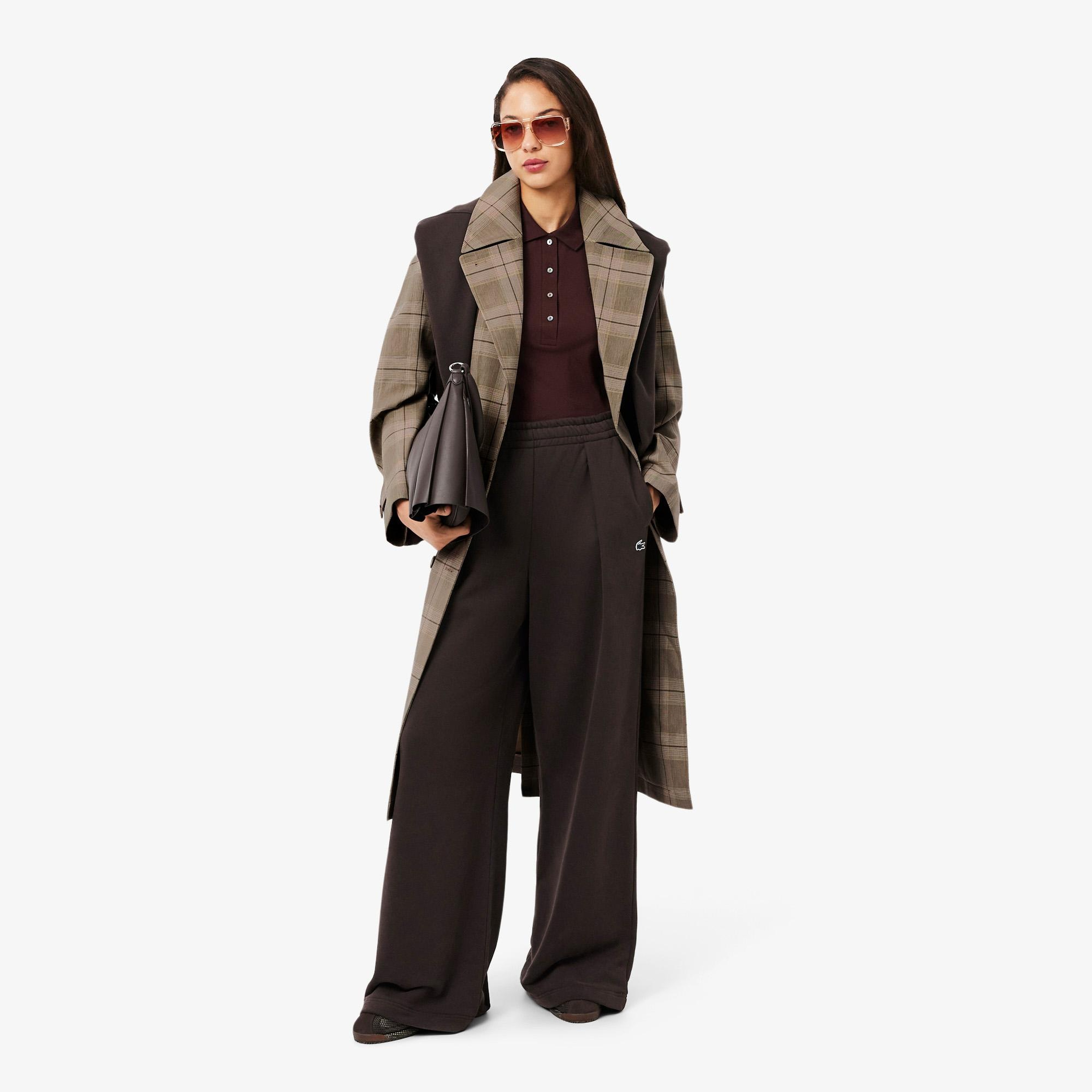 Kadın Relaxed Fit Ekose Bej Kaban