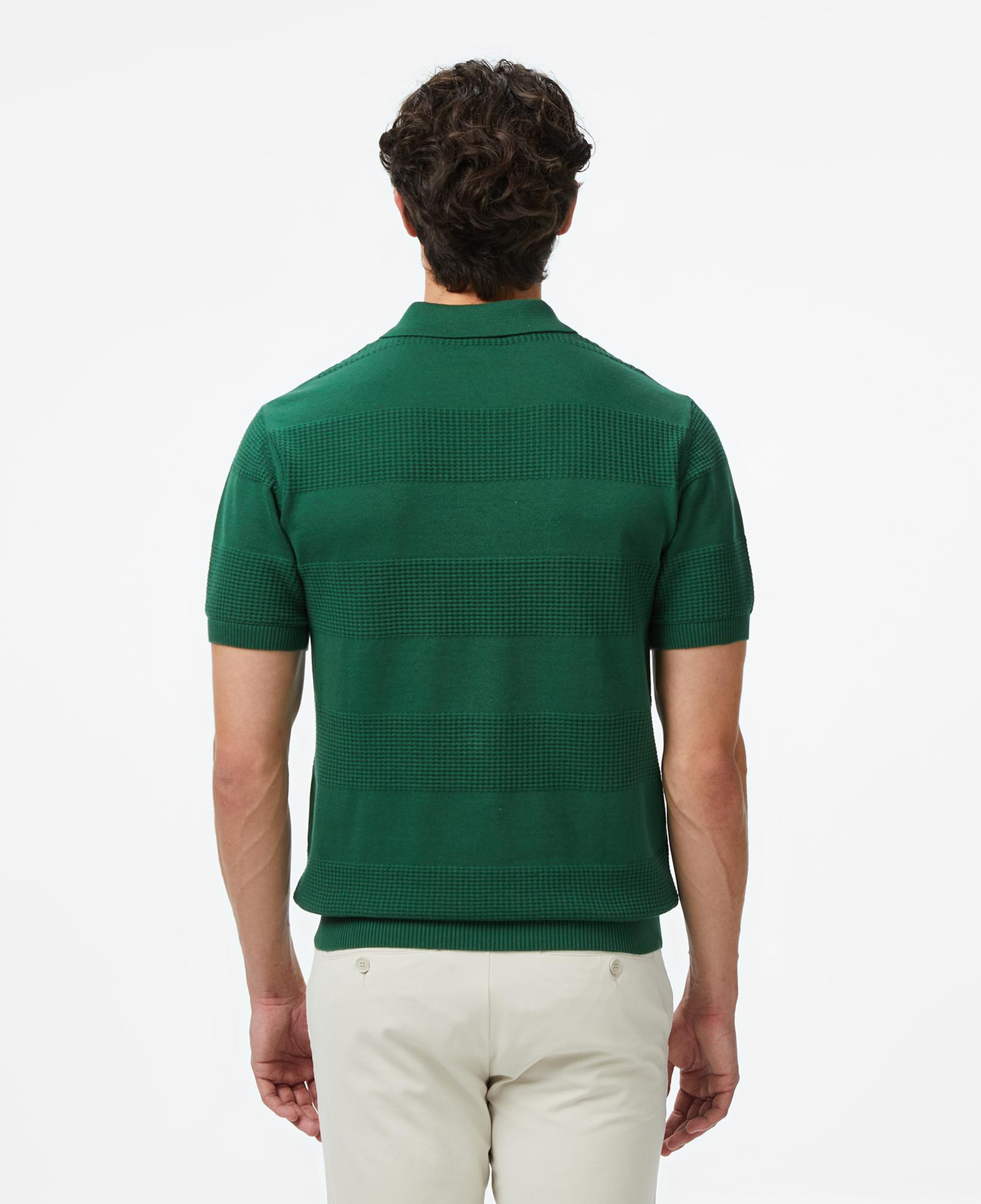 Erkek Classic Fit Kısa Kollu Polo Yaka Desenli Yeşil Triko