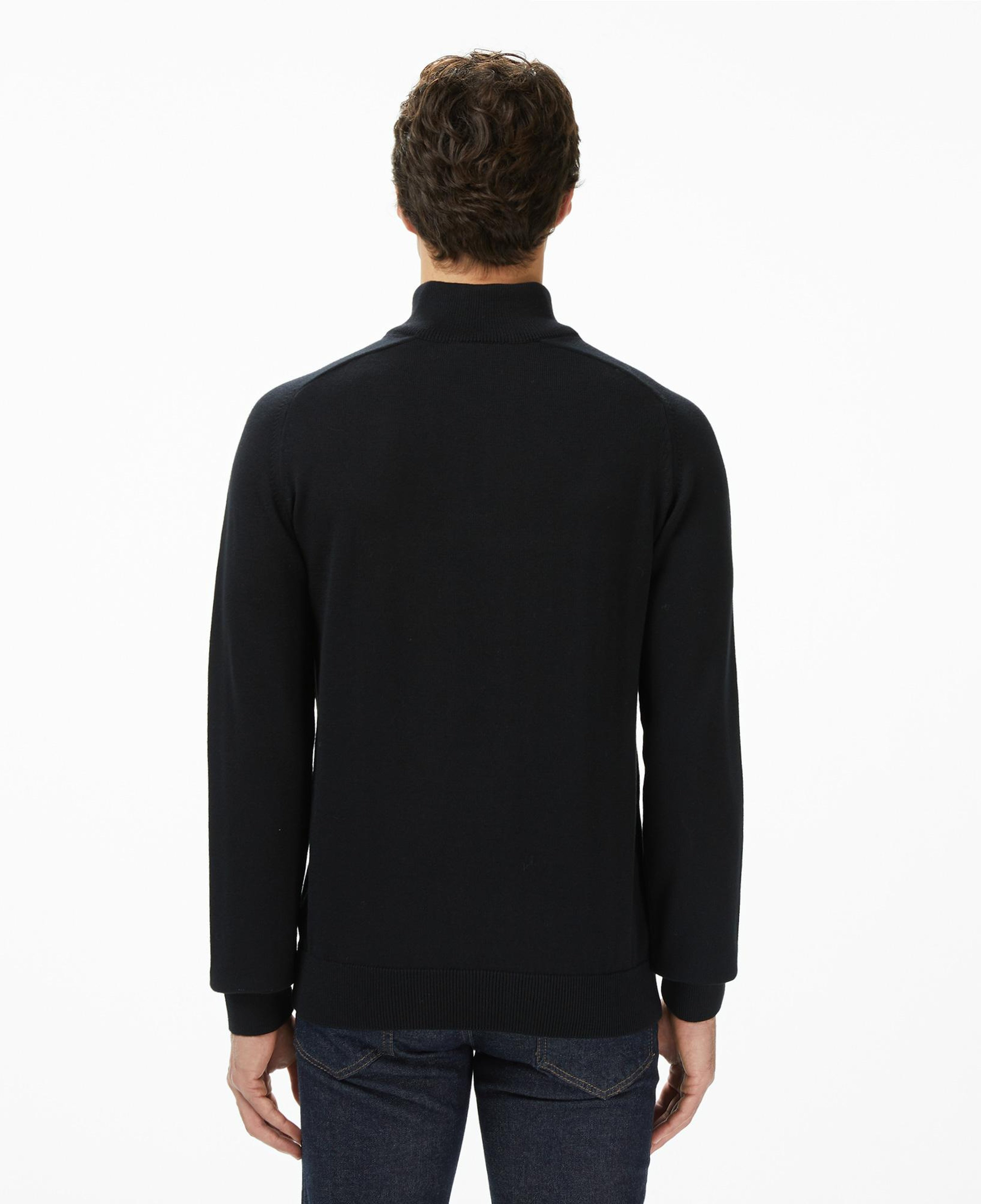 Erkek Classic Fit Yarım Fermuarlı Çizgili Siyah Kazak