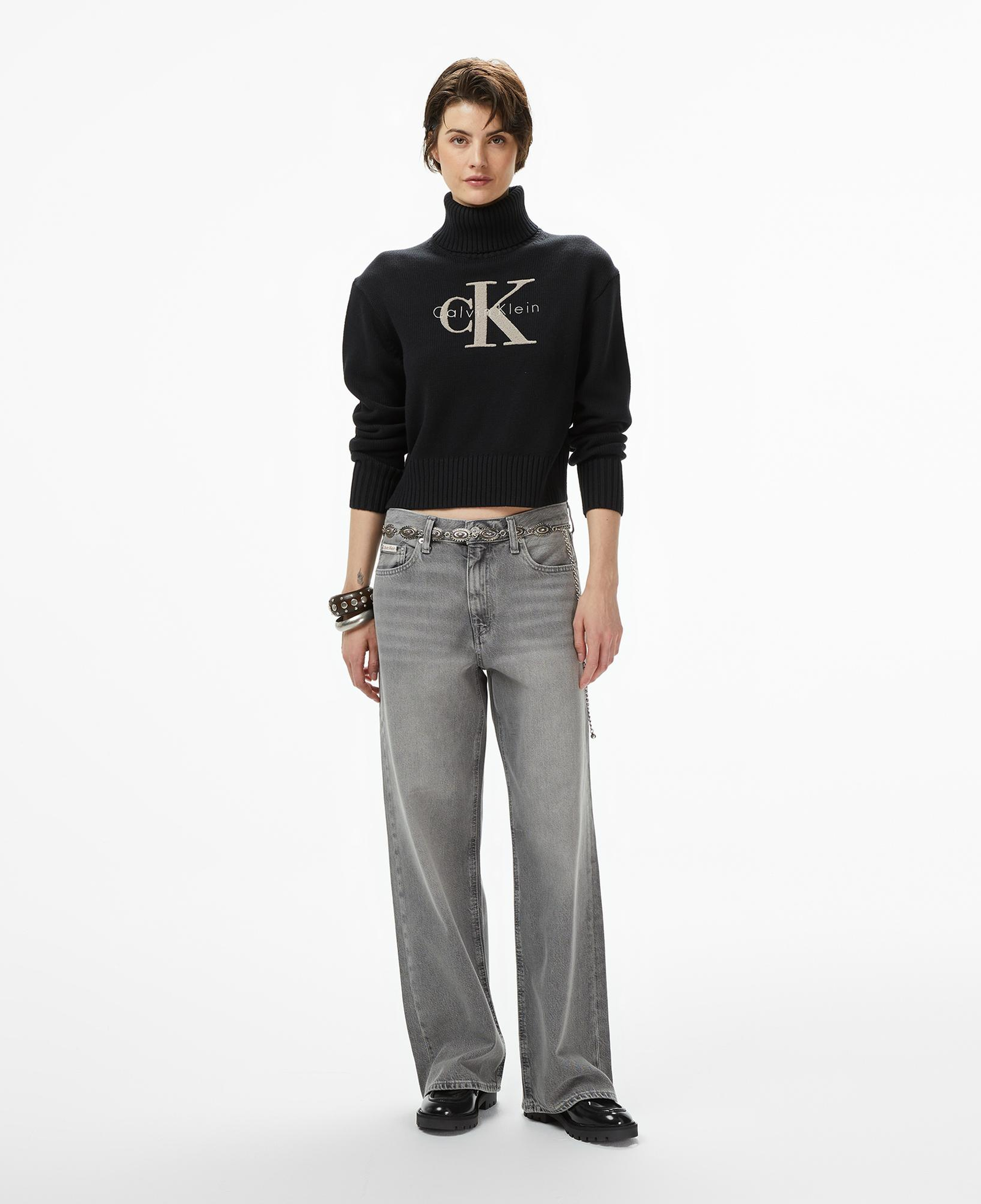 Calvin Klein Chenille Monologo Kadın Siyah Kazak