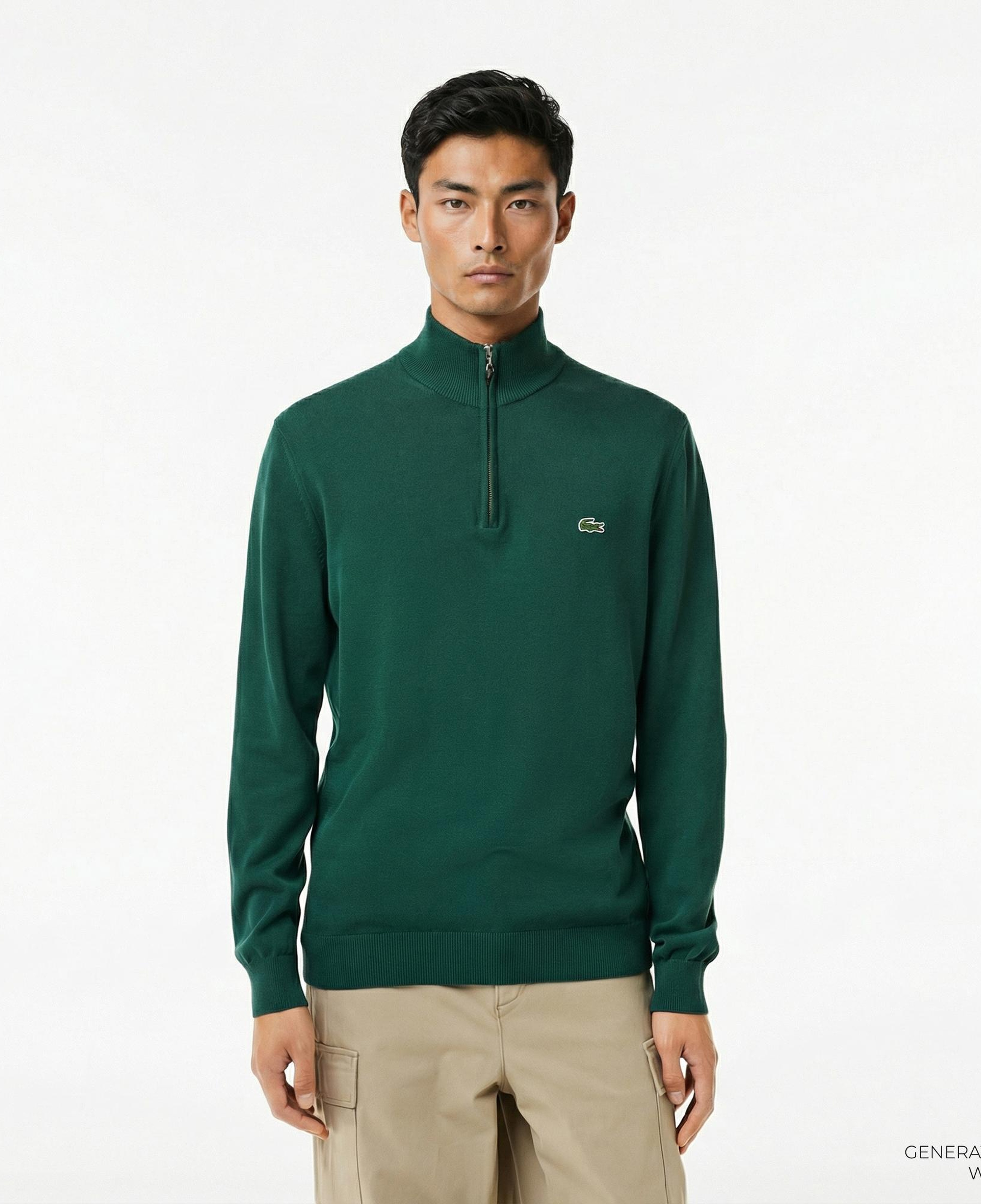 Lacoste Erkek Regular Fit Yarım Fermuarlı Koyu Yeşil Kazak