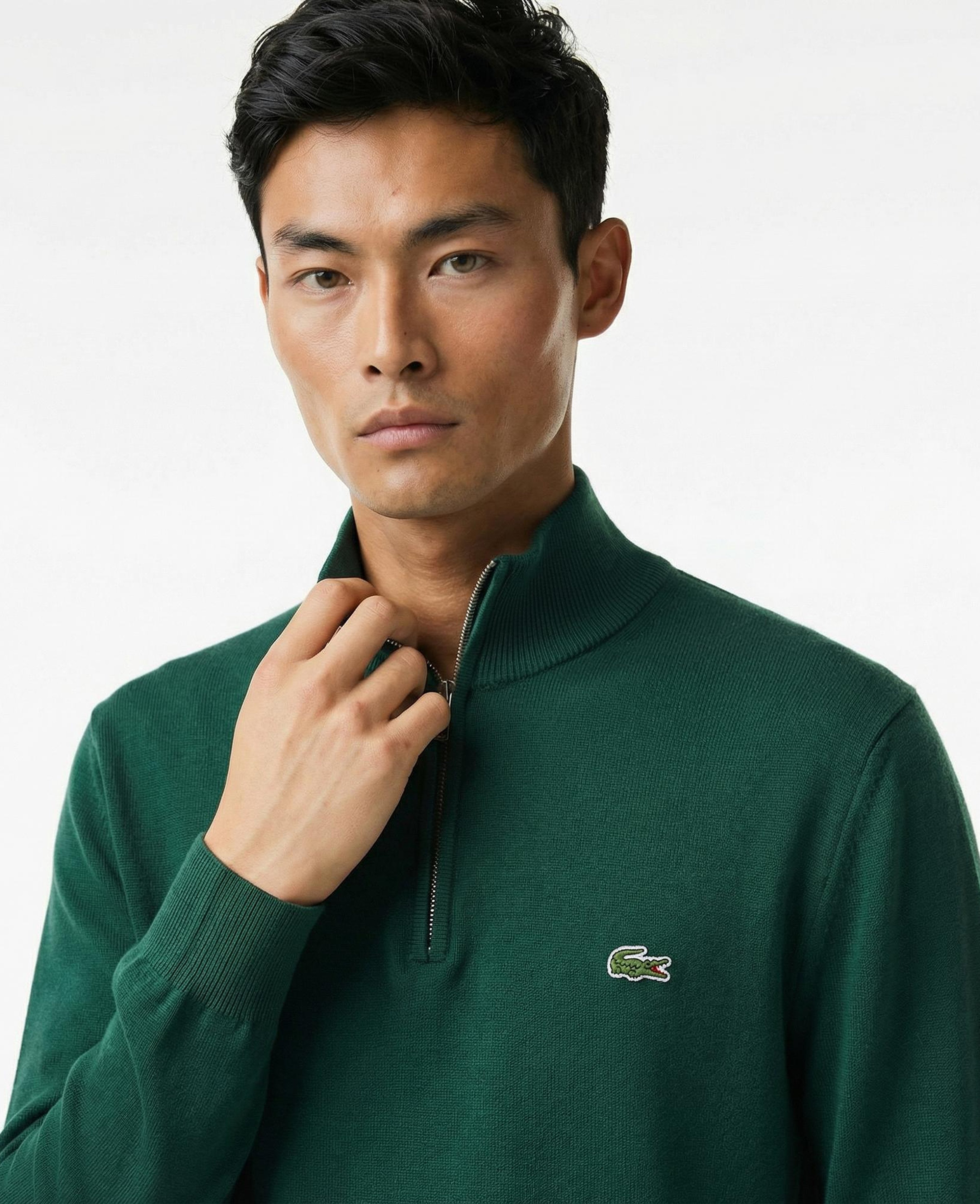 Lacoste Erkek Regular Fit Yarım Fermuarlı Koyu Yeşil Kazak