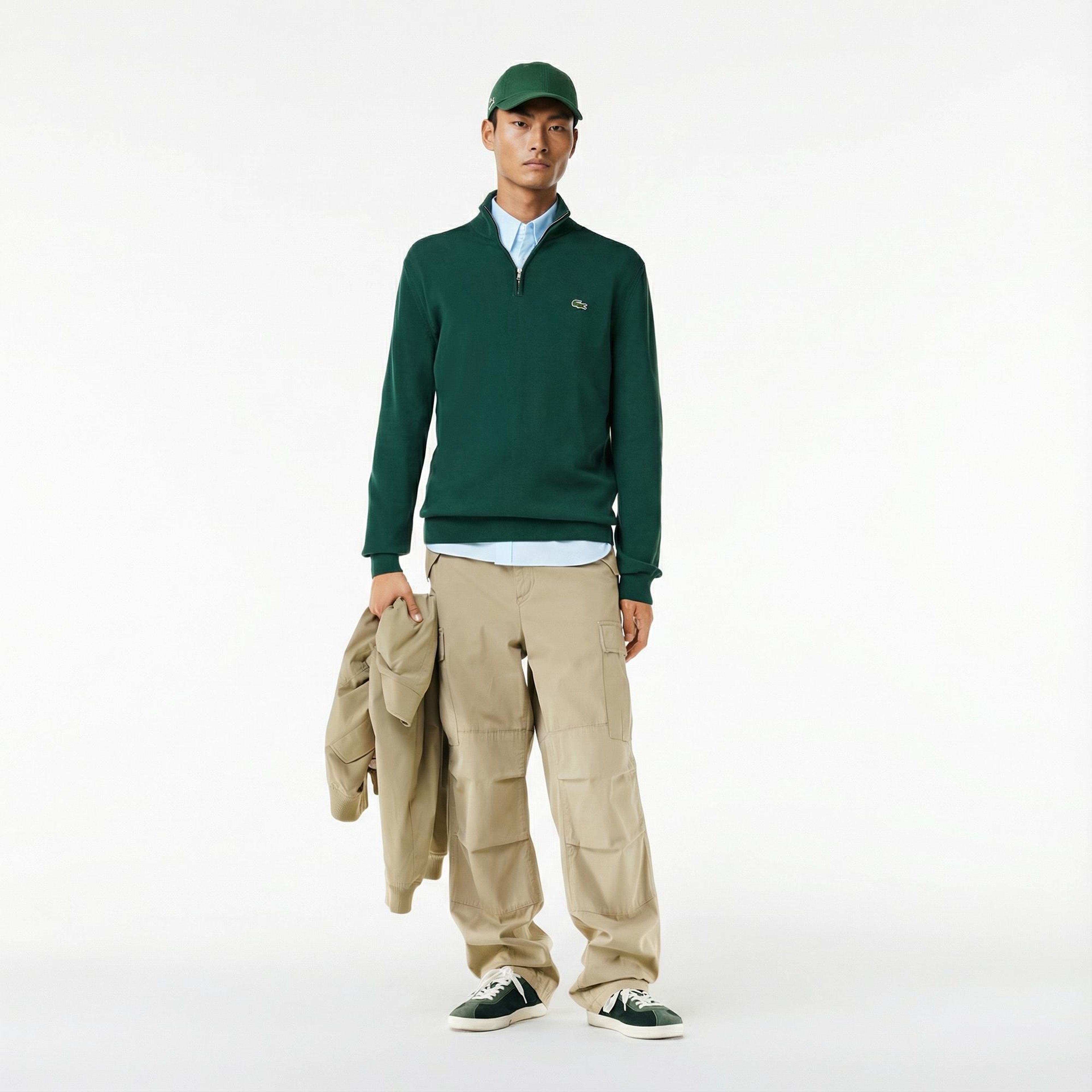 Lacoste Erkek Regular Fit Yarım Fermuarlı Koyu Yeşil Kazak