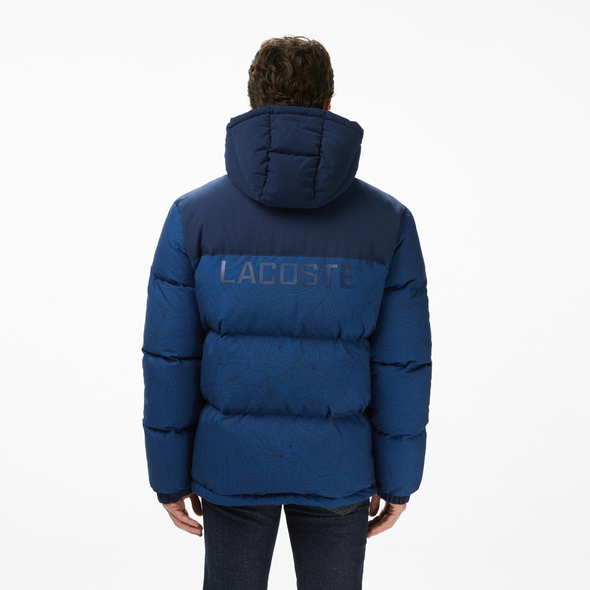 Lacoste Erkek Kapüşonlu Renk Bloklu Lacivert Mont