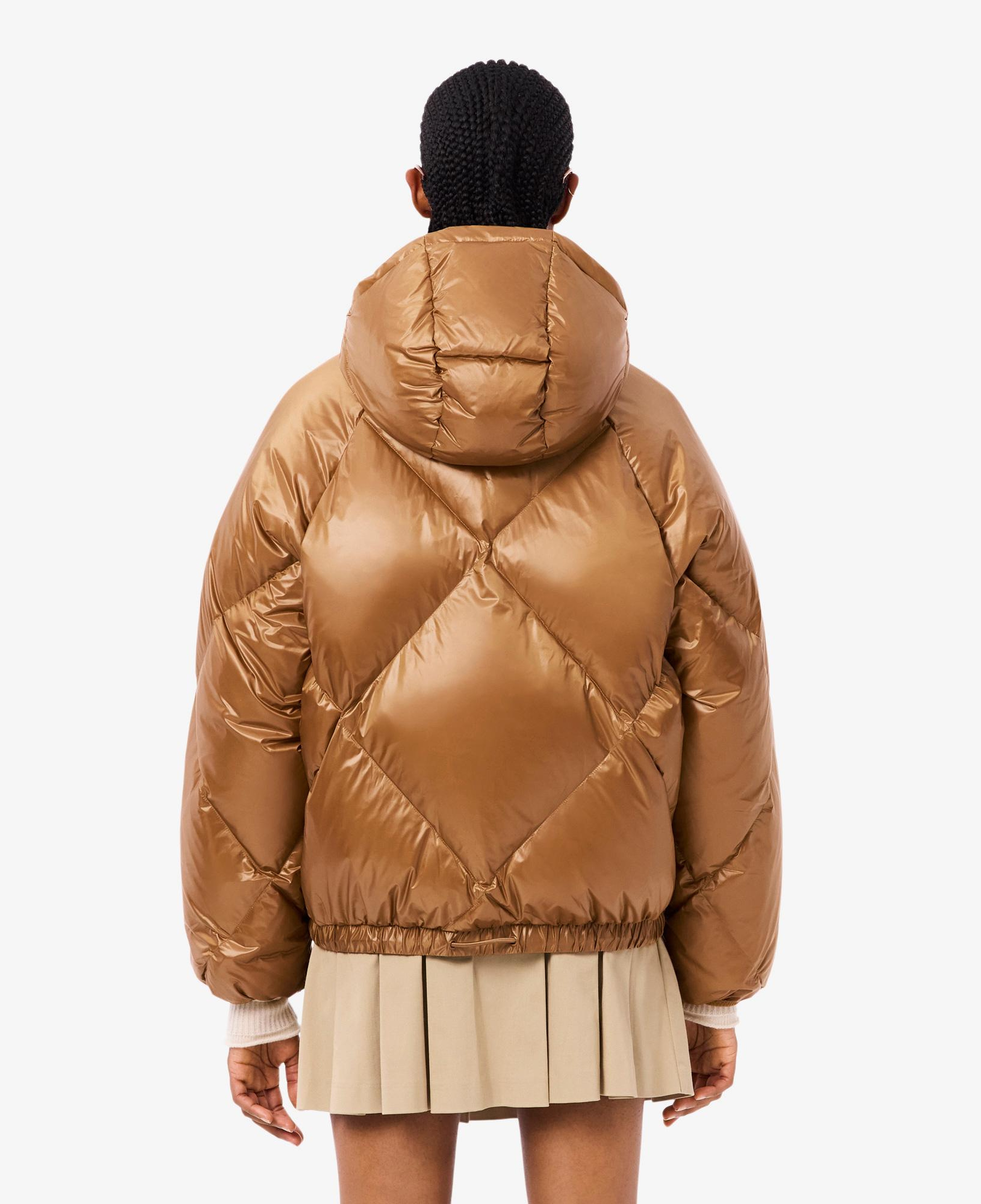 Lacoste Kadın Oversize Fit Kapüşonlu Kapitone Açık Kahverengi Mont